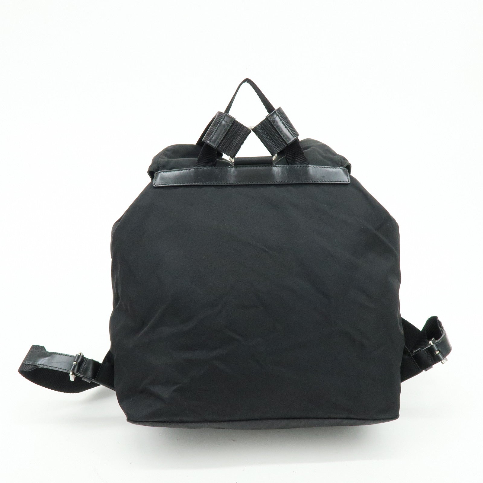 PRADA Triangle Logo Nylon Leather Backpack Rucksuck Black