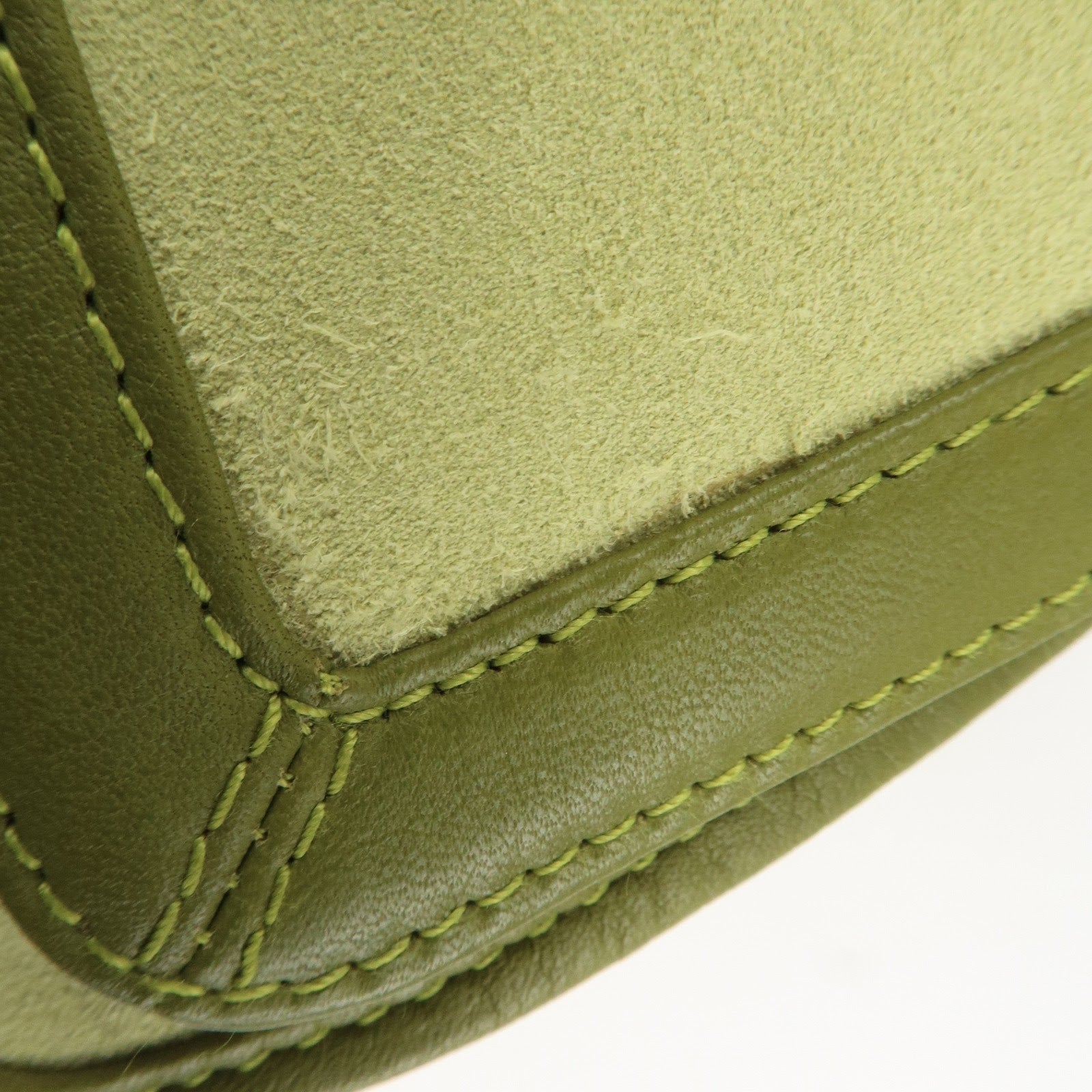 LOEWE Anagram Leather Suede Shoulder Bag Green Silver HDW Used