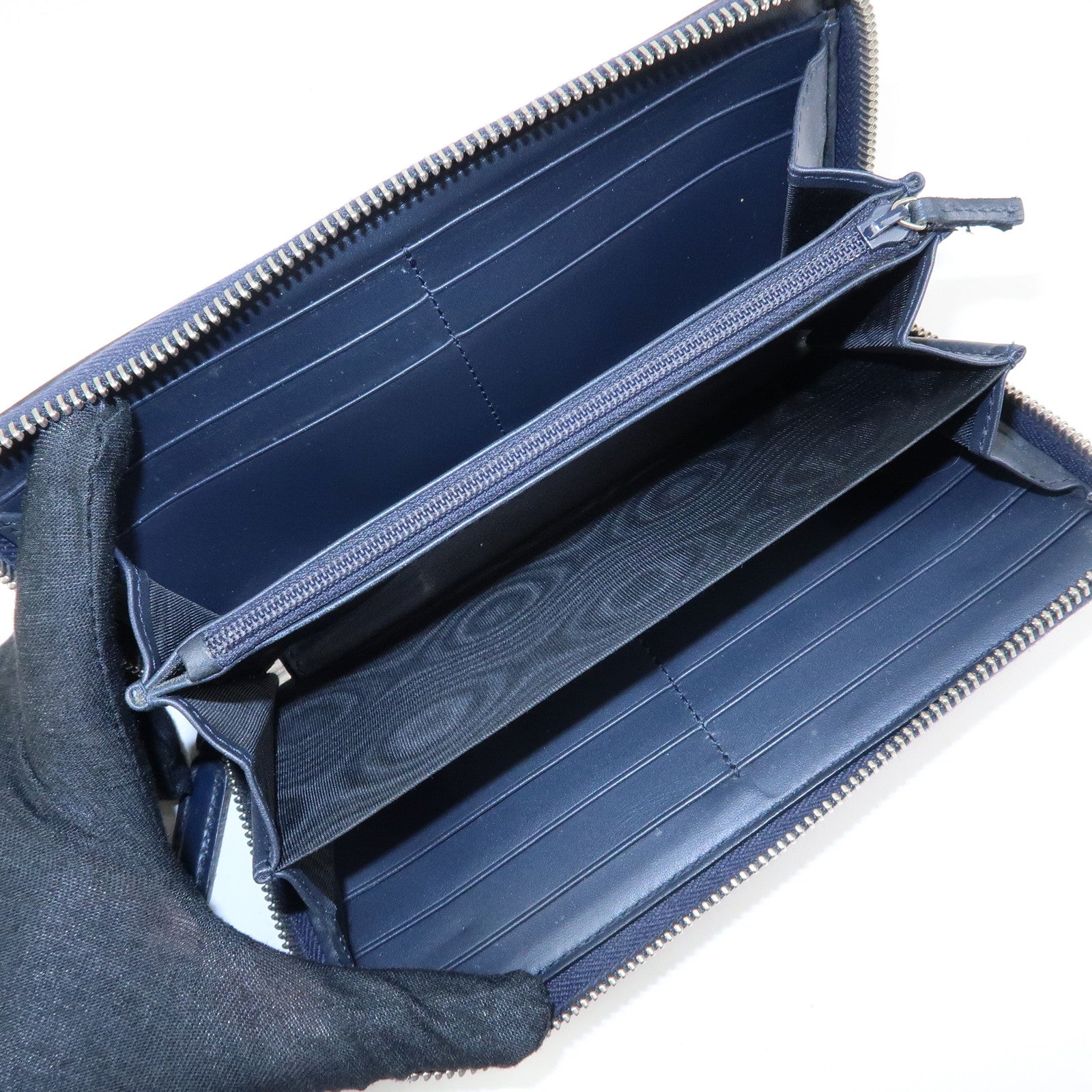 GUCCI Sherry GG Supreme Web Stripe Long Wallet Beige Navy 408831