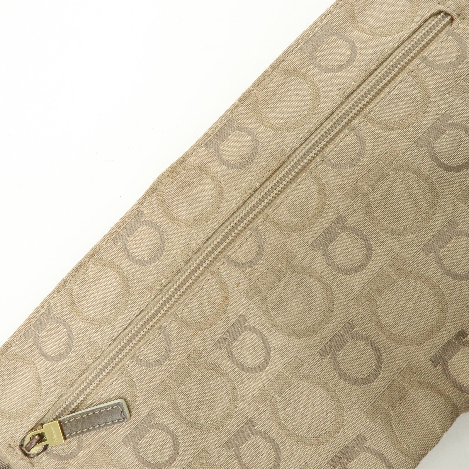 Ferragamo Gancini Canvas Leather Body Bag Waist Bag Beige