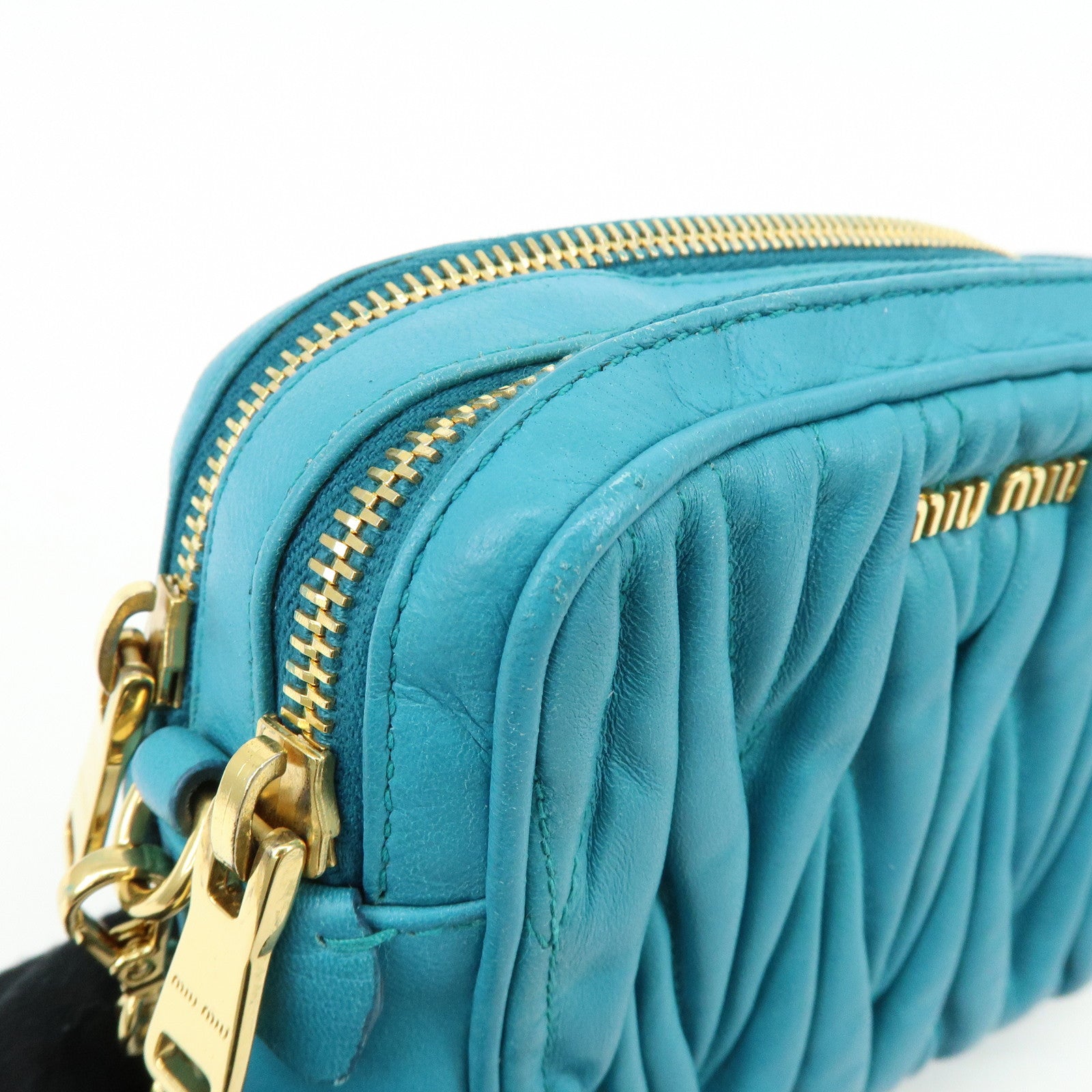 MIU MIU Matelasse Leather 2Way Bag Hand Shoulder Bag Blue RT0543