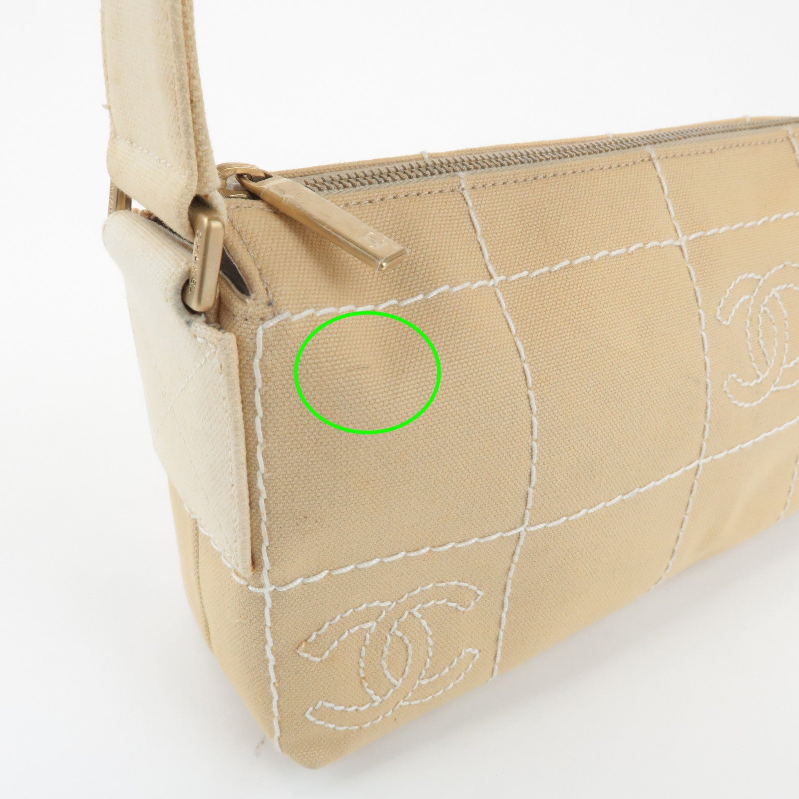 CHANEL Wild Stich Canvas Shoulder Bag Hand Bag Beige