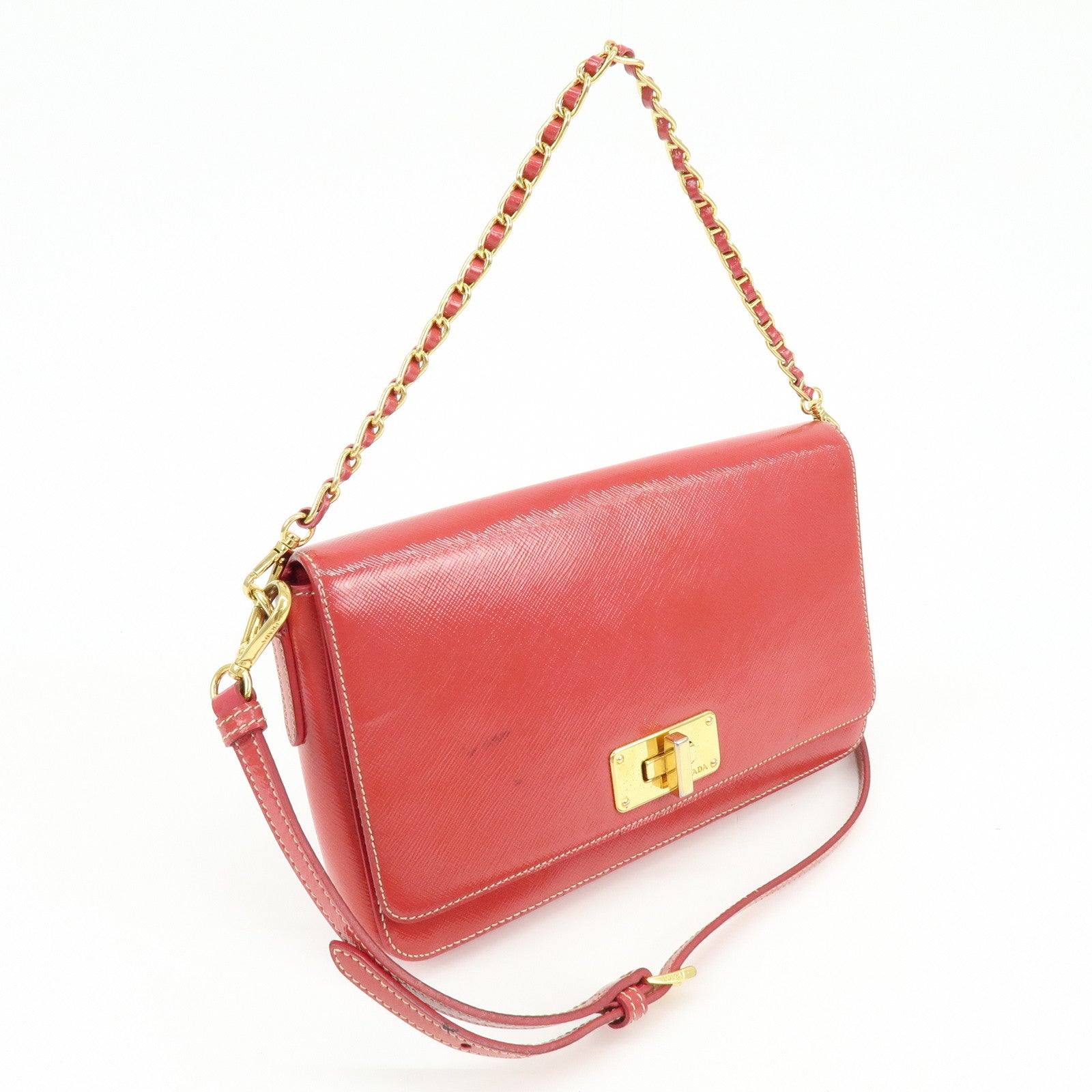 PRADA Patent Leather 2Way Shoulder Chain Bag Hand Bag Pink