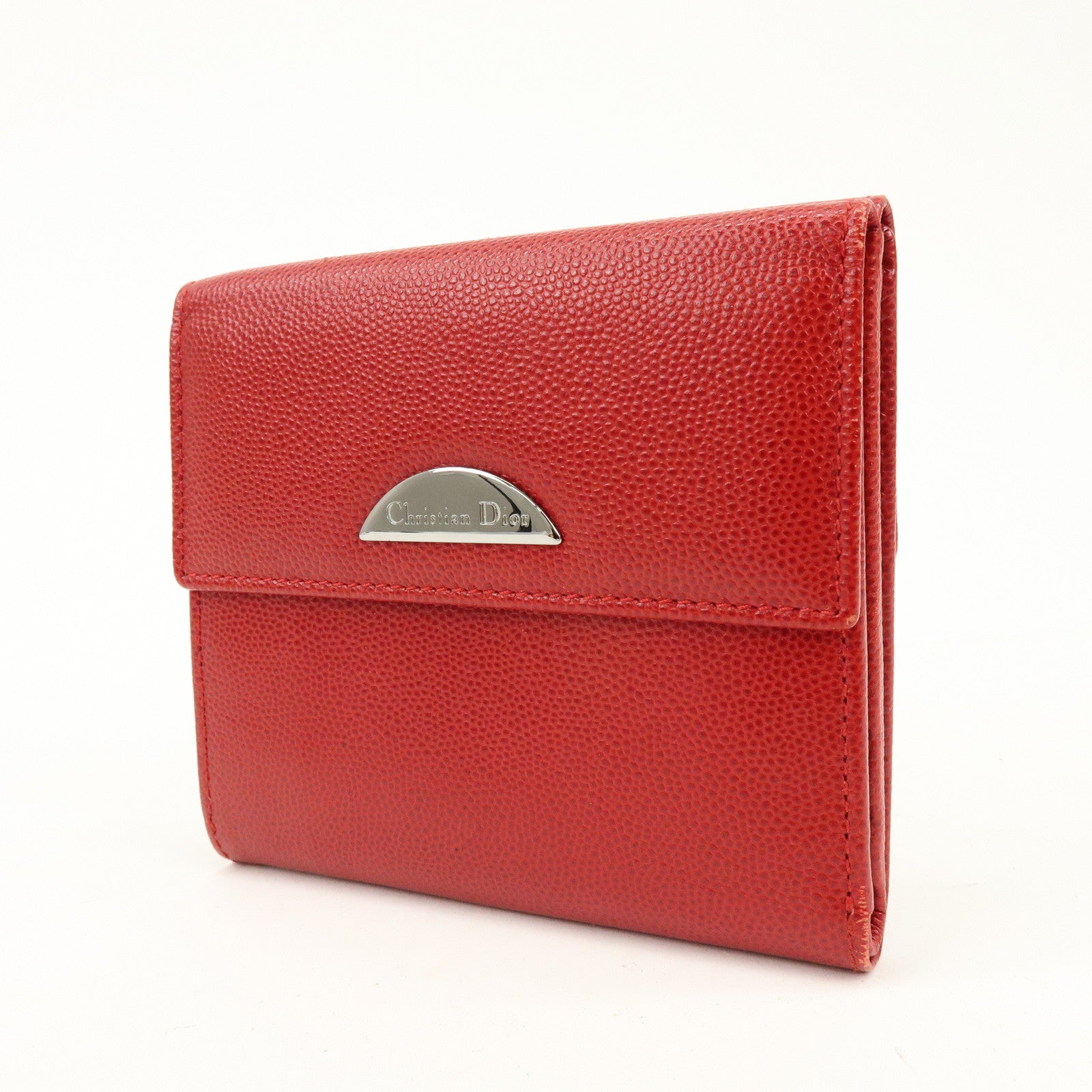 Christian Dior Logo Leather Bi-fold Compact Wallet Red