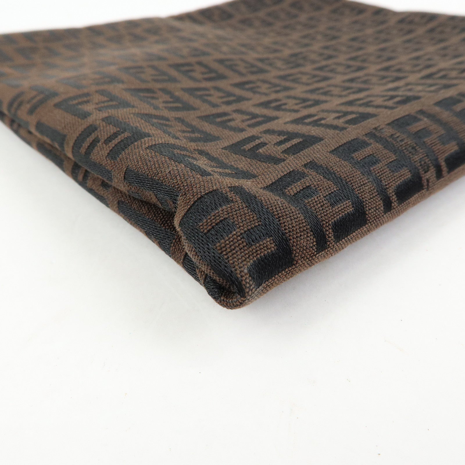 FENDI Zucchino Canvas Leather Pouch Brown 7N0014