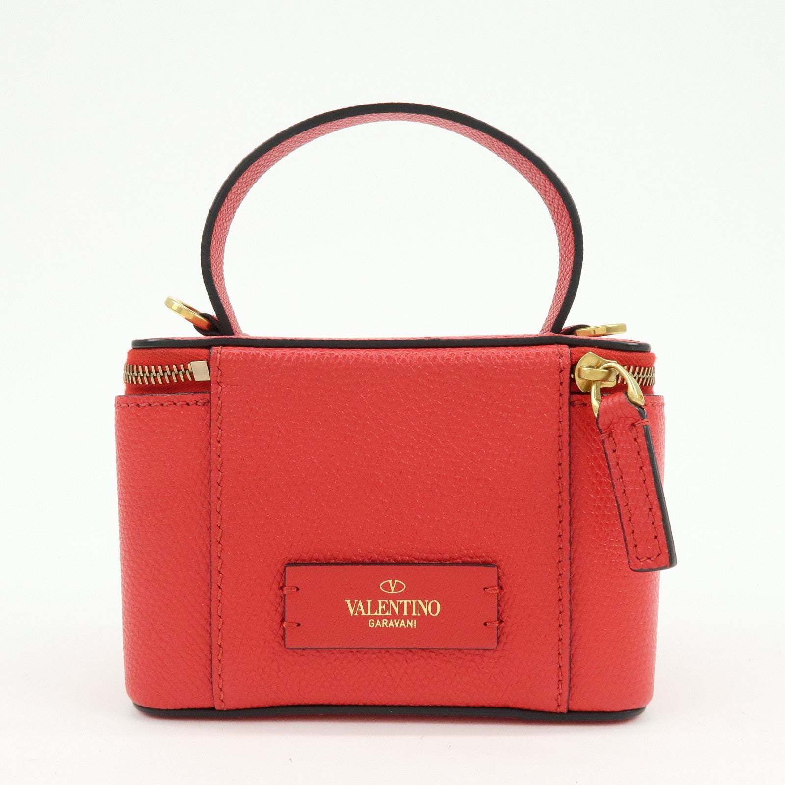 VALENTINO V Logo Leather 2Way Mini Hand Bag Chain Vanity Bag Red
