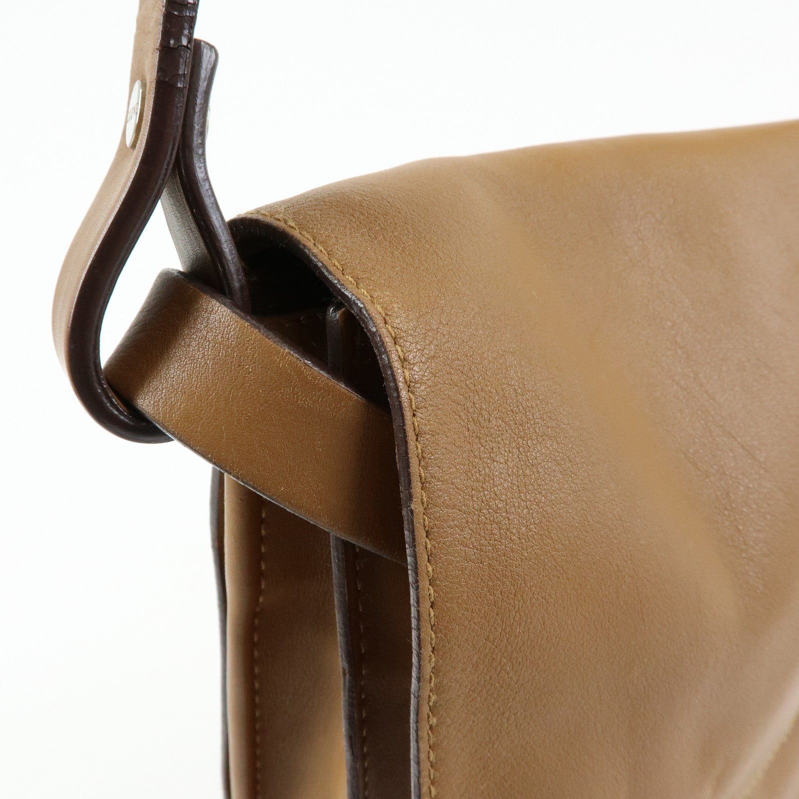 LOEWE Logo Leather Flap Shoulder Bag Pouch Brown