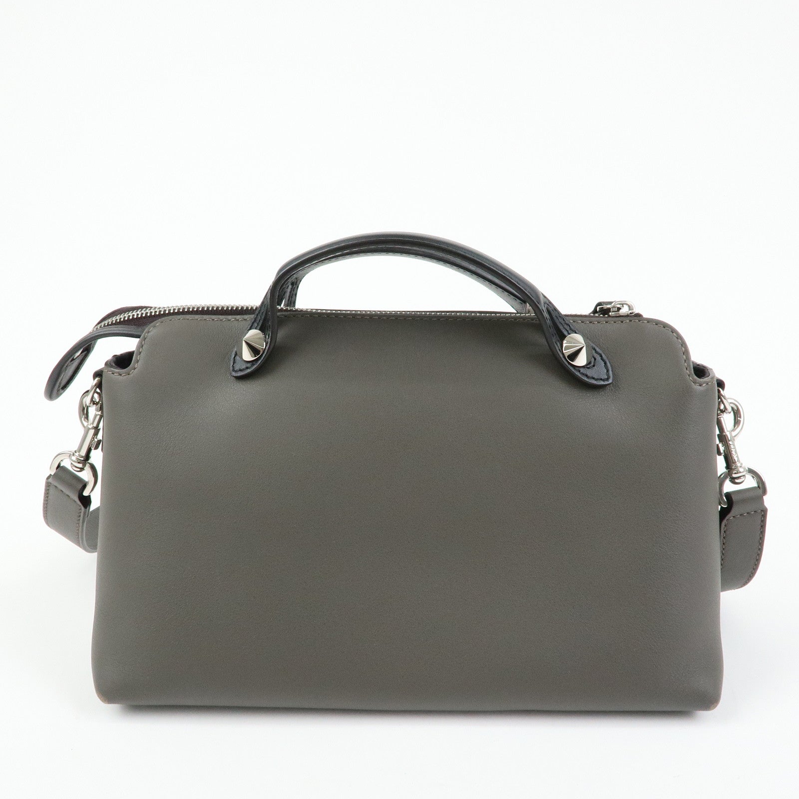FENDI By The Way Medium Leather 2Way Bag Hand Bag Gray 8BL146
