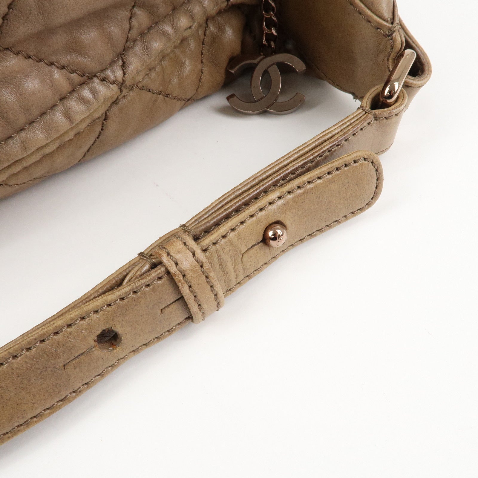 CHANEL Wild Stitch Leather Shoulder Bag Hand Bag Brown Used