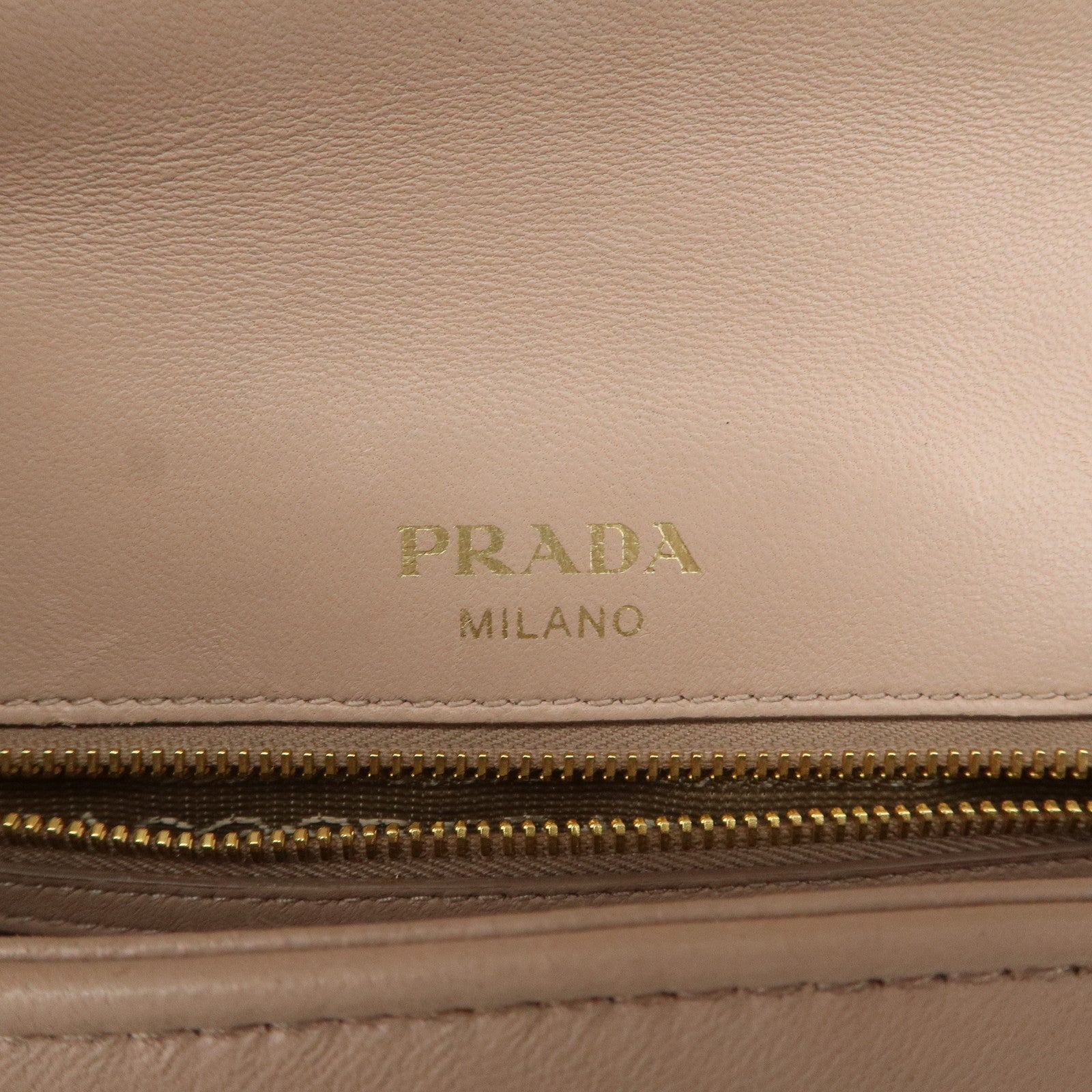 PRADA Logo Leather Gathered Chain Shoulder Bag Pink Beige 1BD147