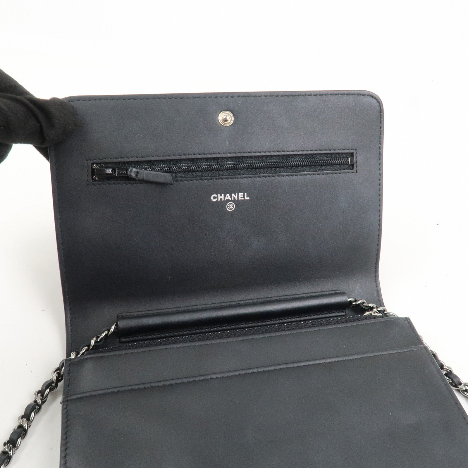 CHANEL COCO Mark Patent Leather Chain Wallet Shoulder Bag Black
