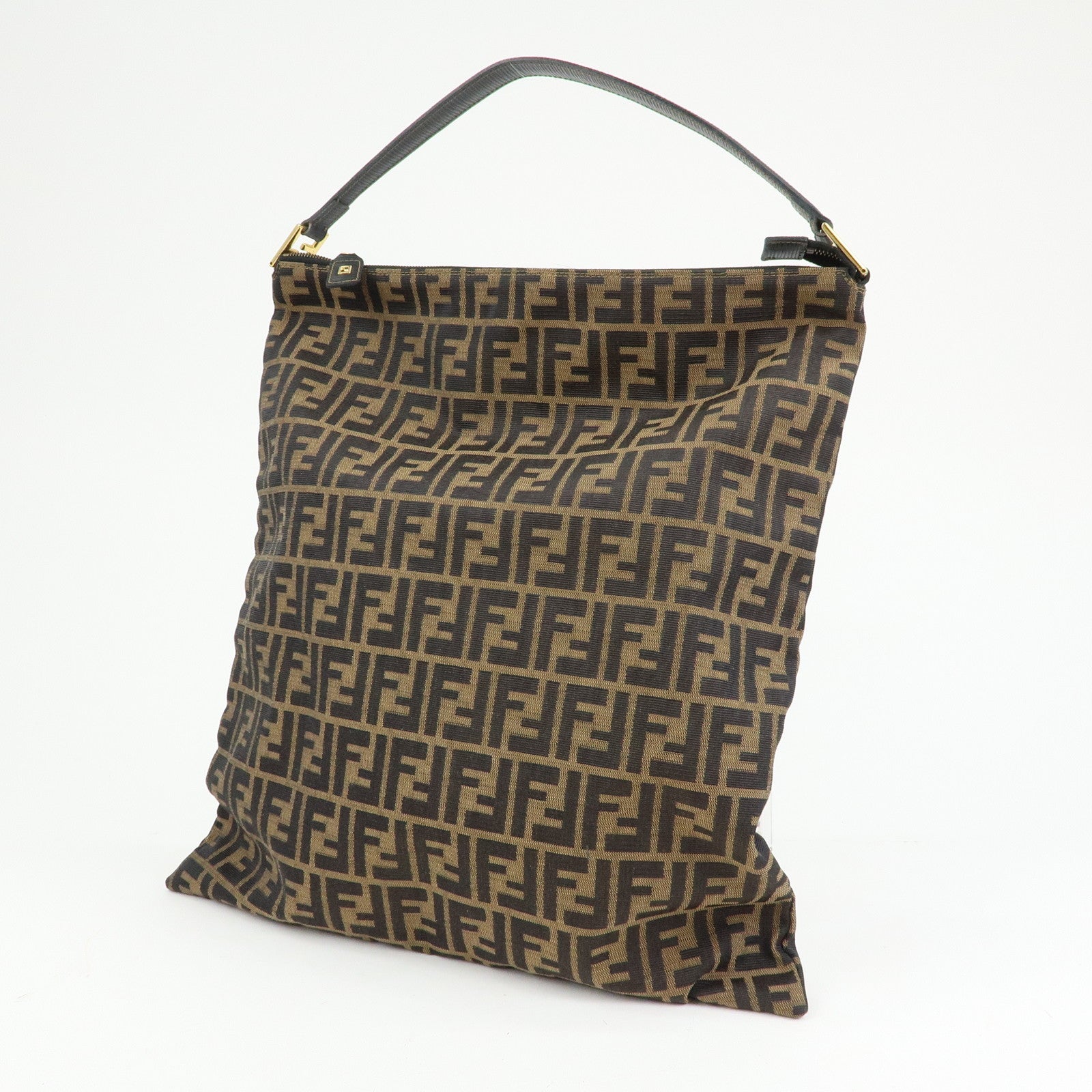 FENDI Zucca Canvas Leather Shoulder Bag Hand Bag Brown Black