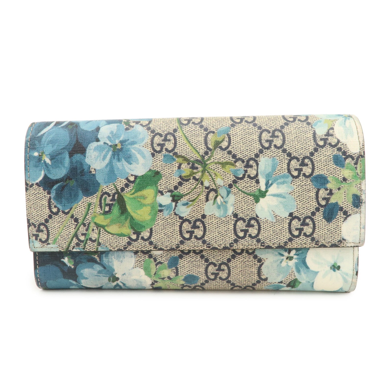 GUCCI GG Blooms GG Supreme Continental Wallet Beige Blue 404070