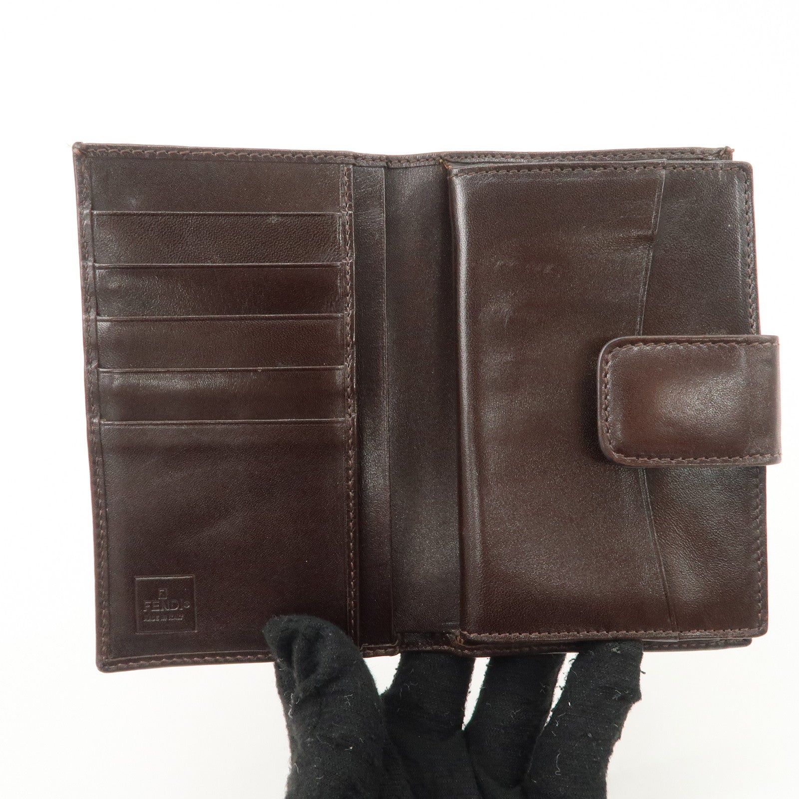 FENDI Zucca Canvas Leather Bi-Fold Compact Wallet Beige Brown 01692 Used