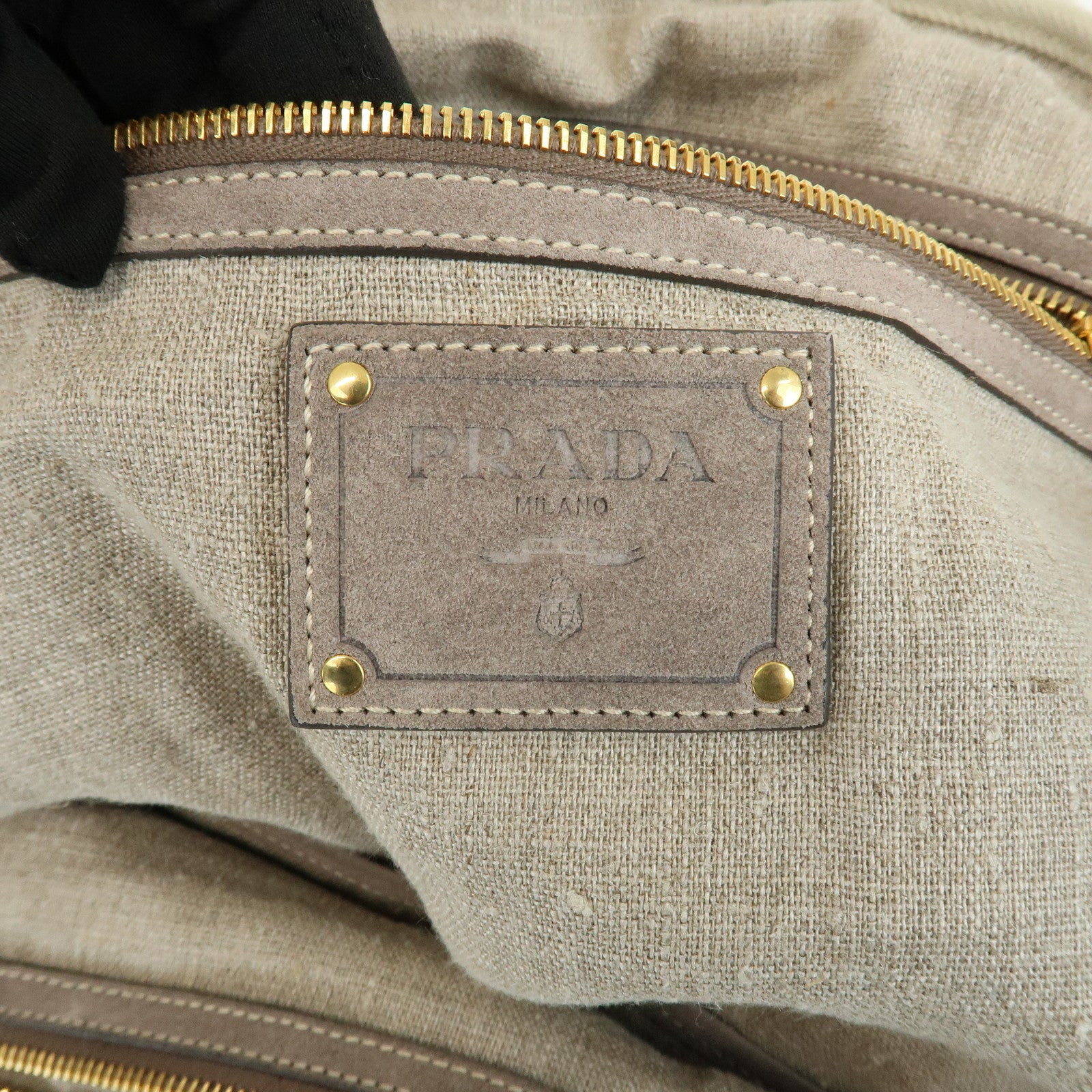 PRADA Triangle Logo Denim Tote Bag Shoulder Bag Light Beige BN2091