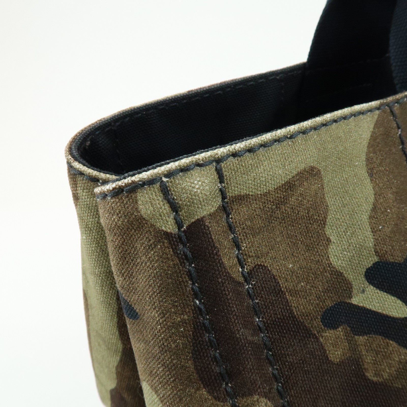 PRADA Triangle Logo Canapa Tote Bag Hand Bag Brown Khaki BN2020