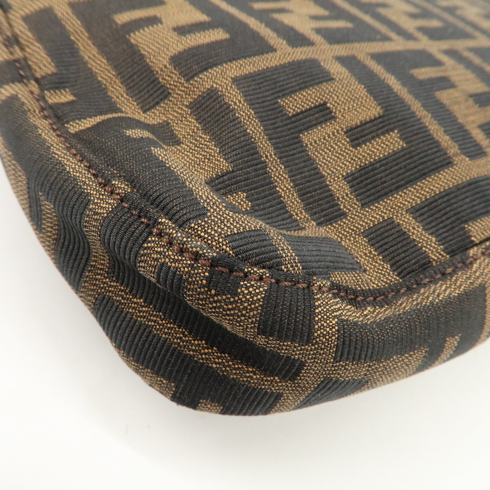 FENDI Mamma Baguette Zucca Canvas Leather Shoulder Bag Hand Bag Black Brown 26424
