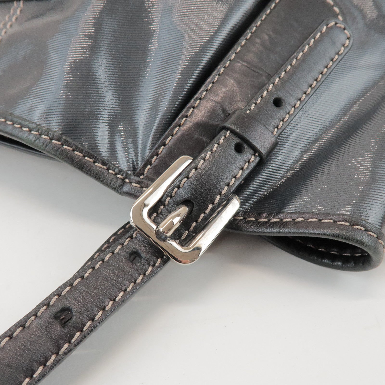 TOD'S PVC Coated Canvas Leather Tote Bag Hand Bag Black