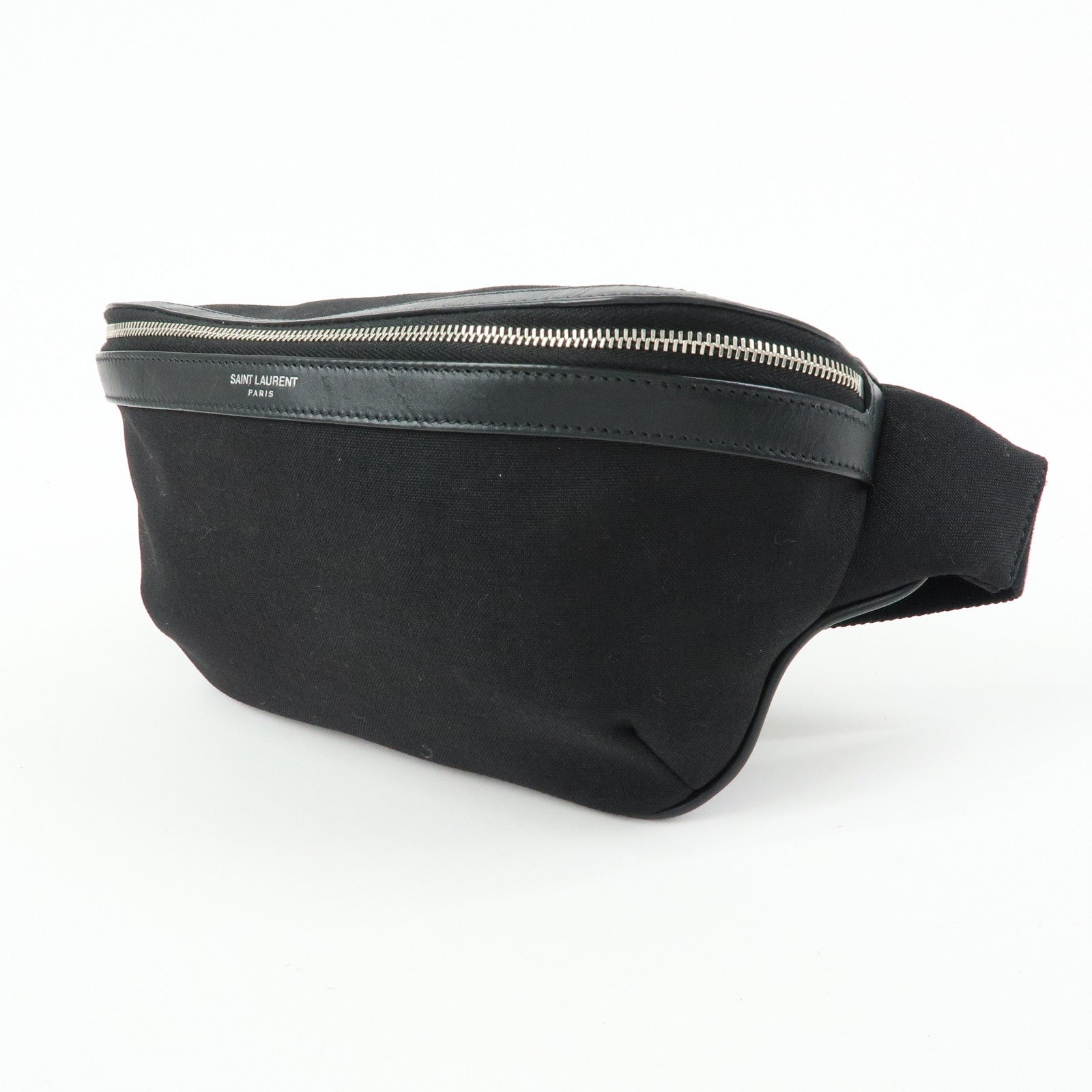 SAINT LAURENT PARIS Canvas Leather Waist Bag Body Bag Black 557831
