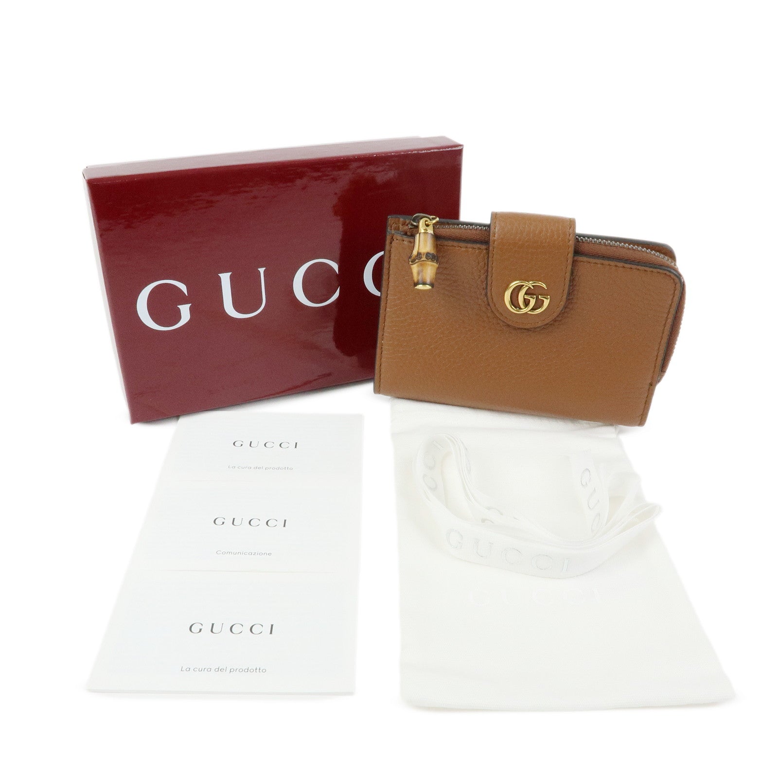 GUCCI Bamboo Leather Zippy Compact Wallet Brown 739498