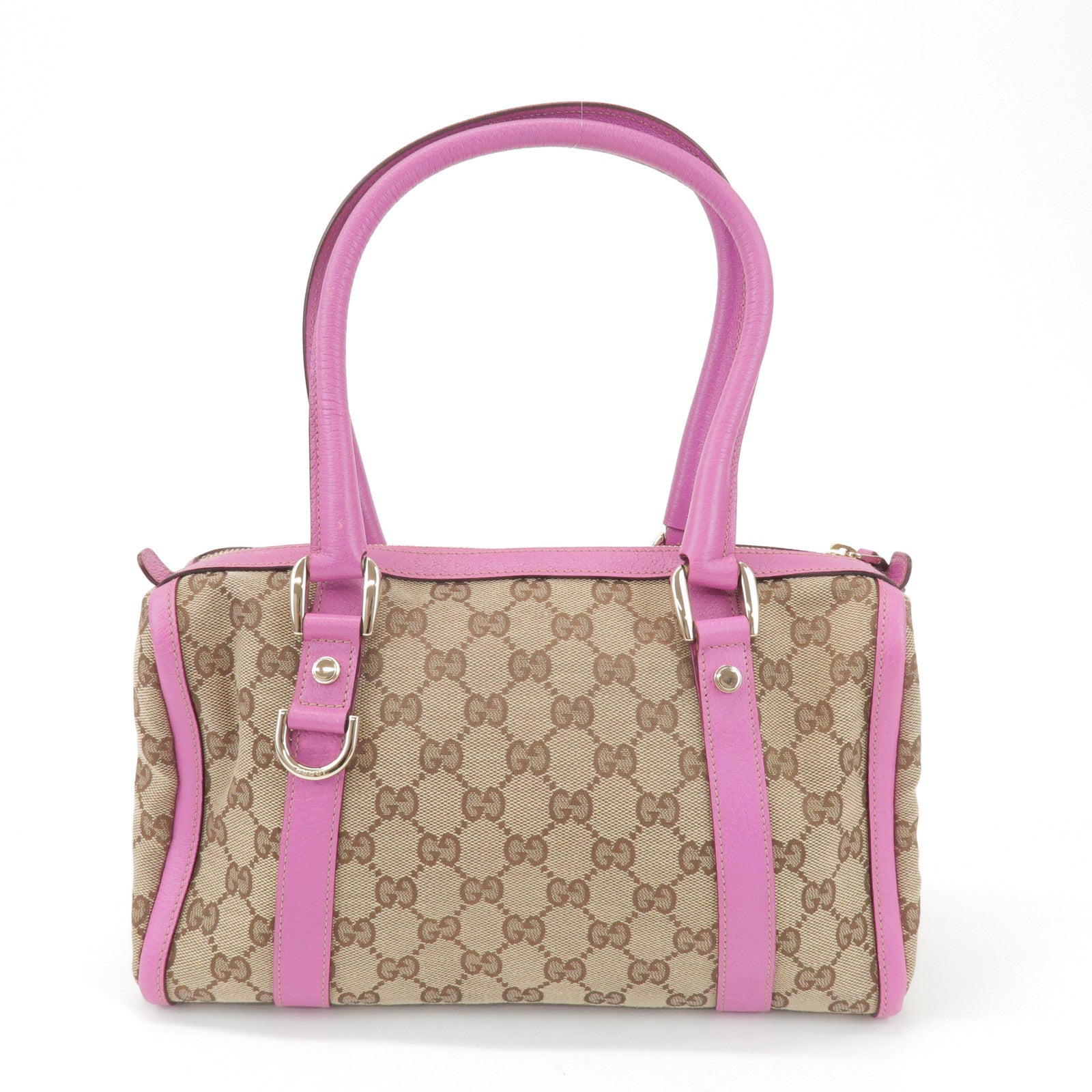 GUCCI Abbey GG Canvas Leather Mini Boston Bag Beige Fuchsia 130942