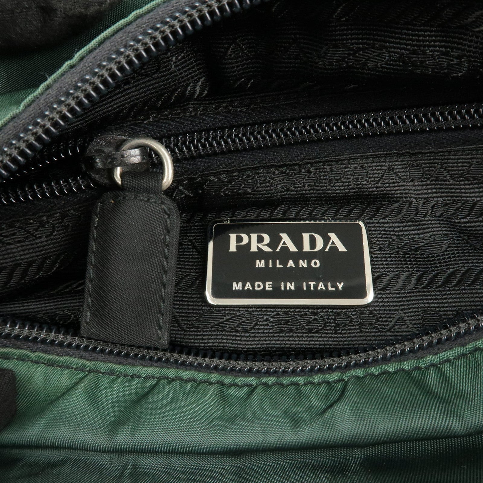 PRADA Triangle Logo Nylon Leather Tote Bag Green