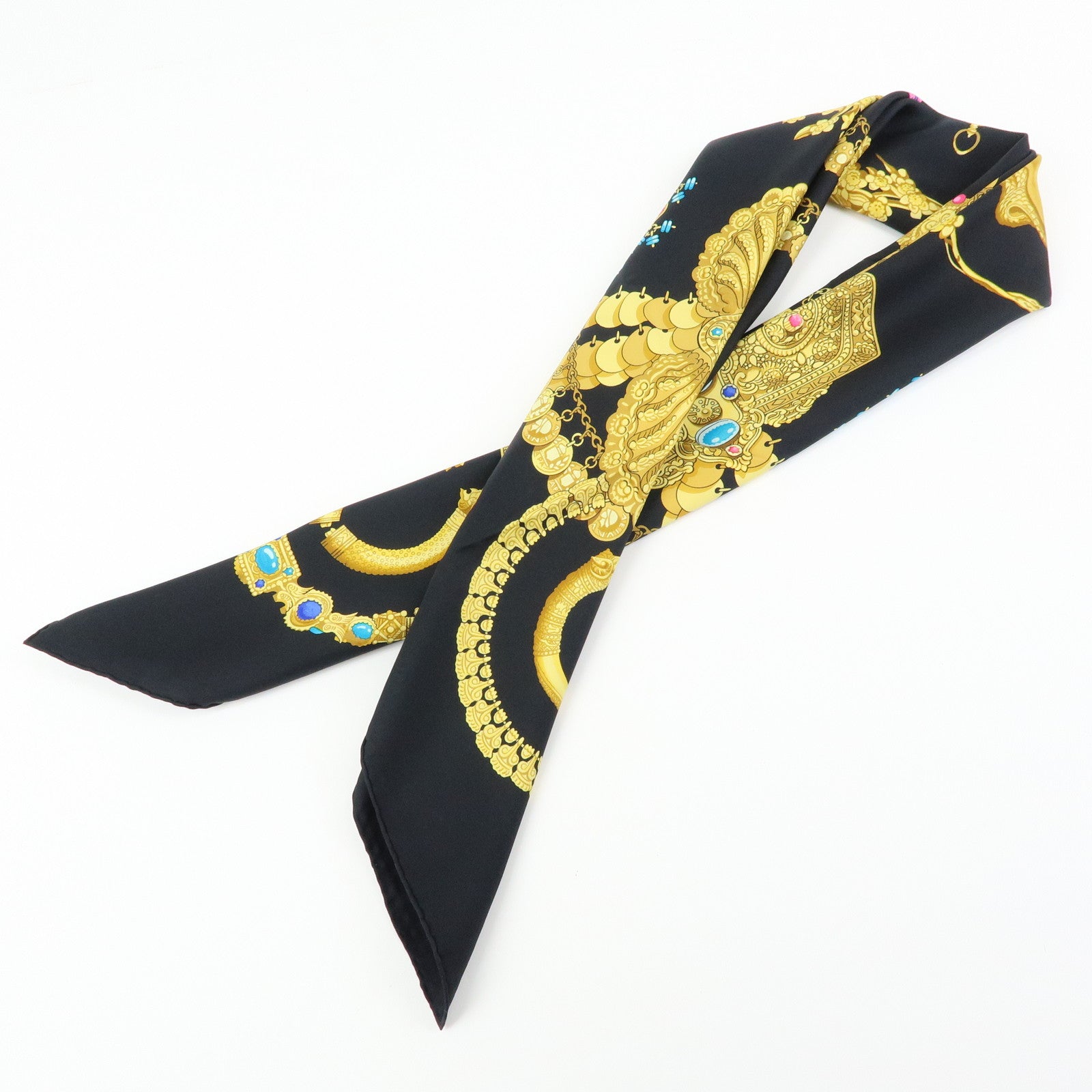 HERMES Carre 90 Silk 100% KOSMIMA Scarf Black Yellow