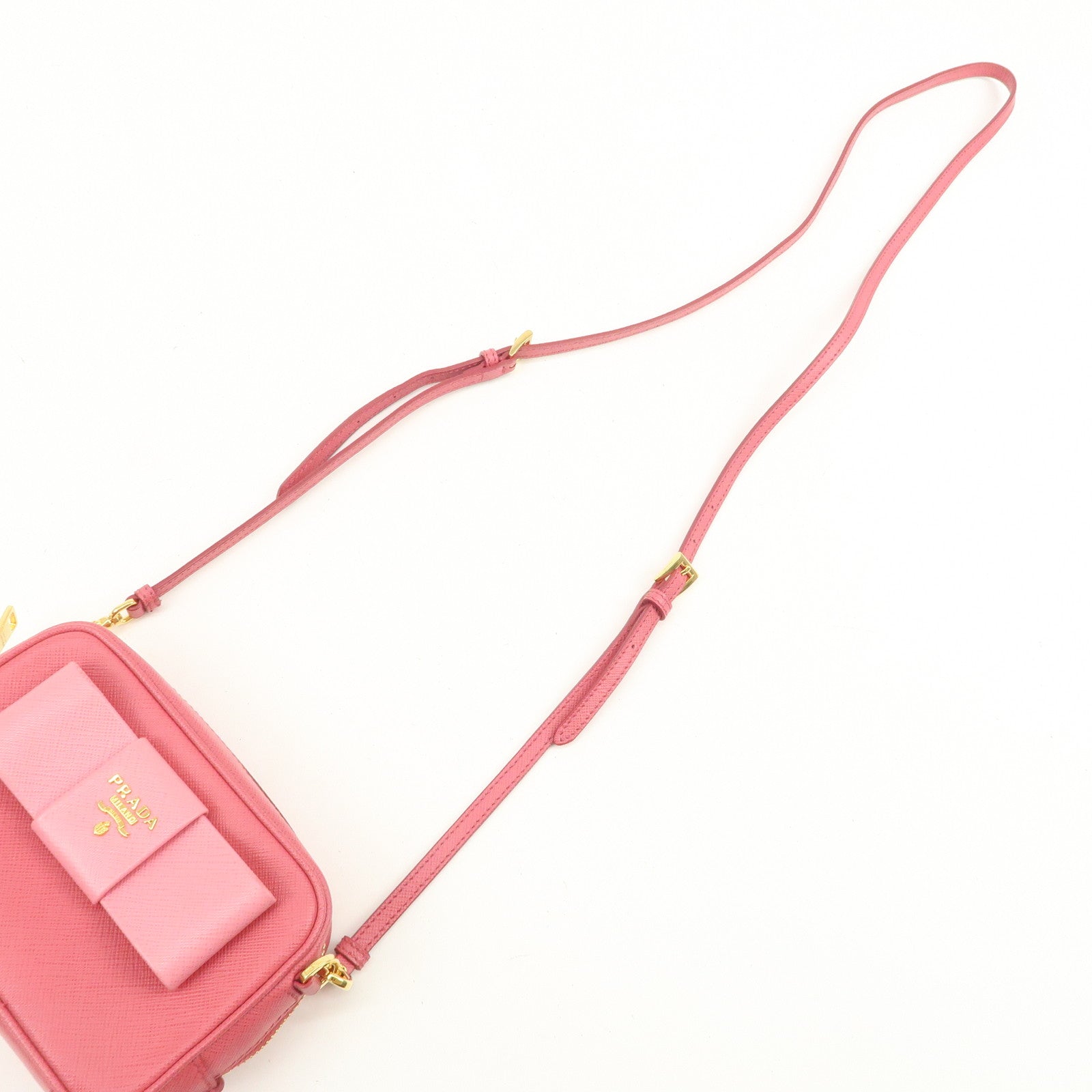 PRADA Saffiano Leather Ribbon Mini Shoulder Bag Camera Bag 1N1674