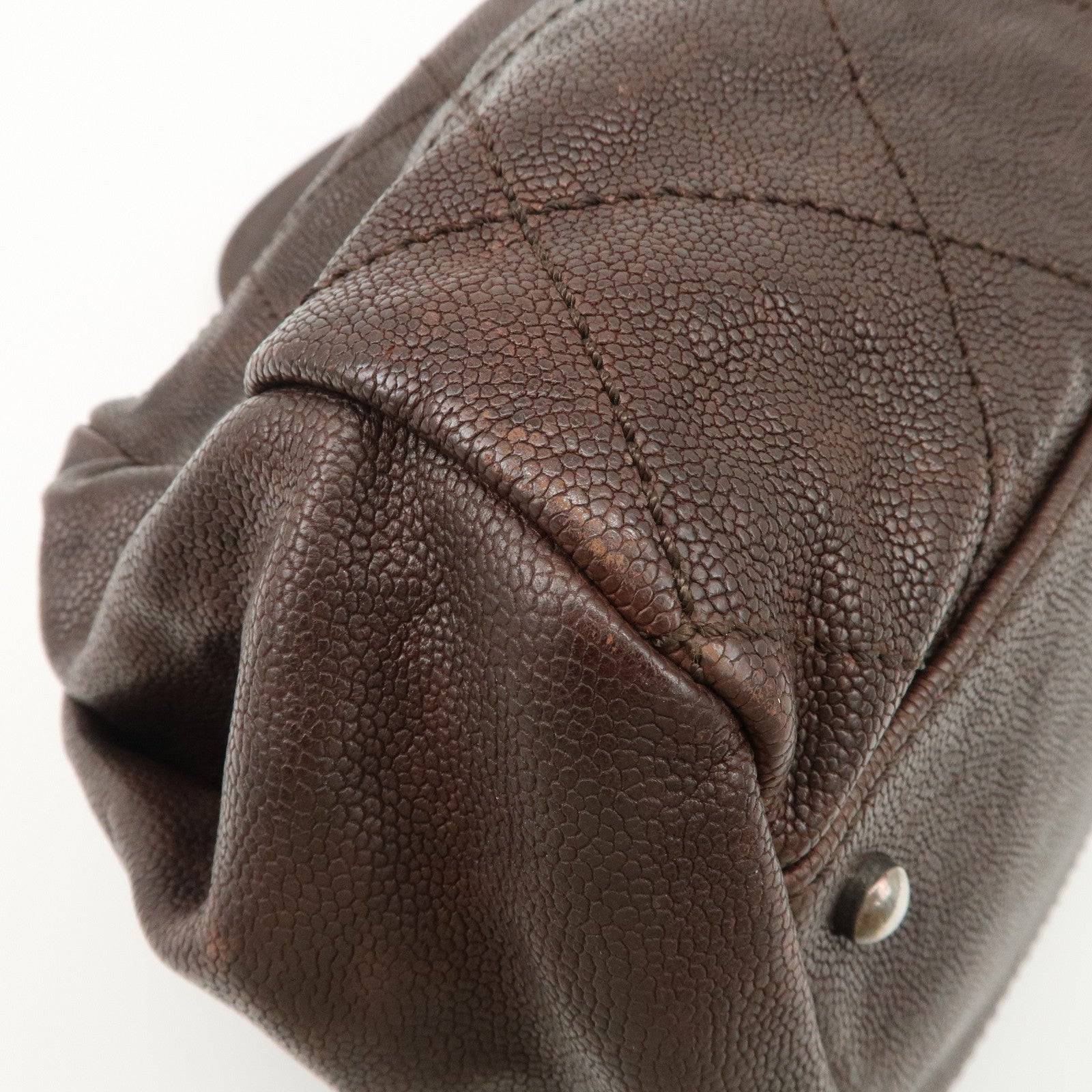 CHANEL COCO Mark Matelasse Caviar Skin Boston Bag Brown Gold HDW Used