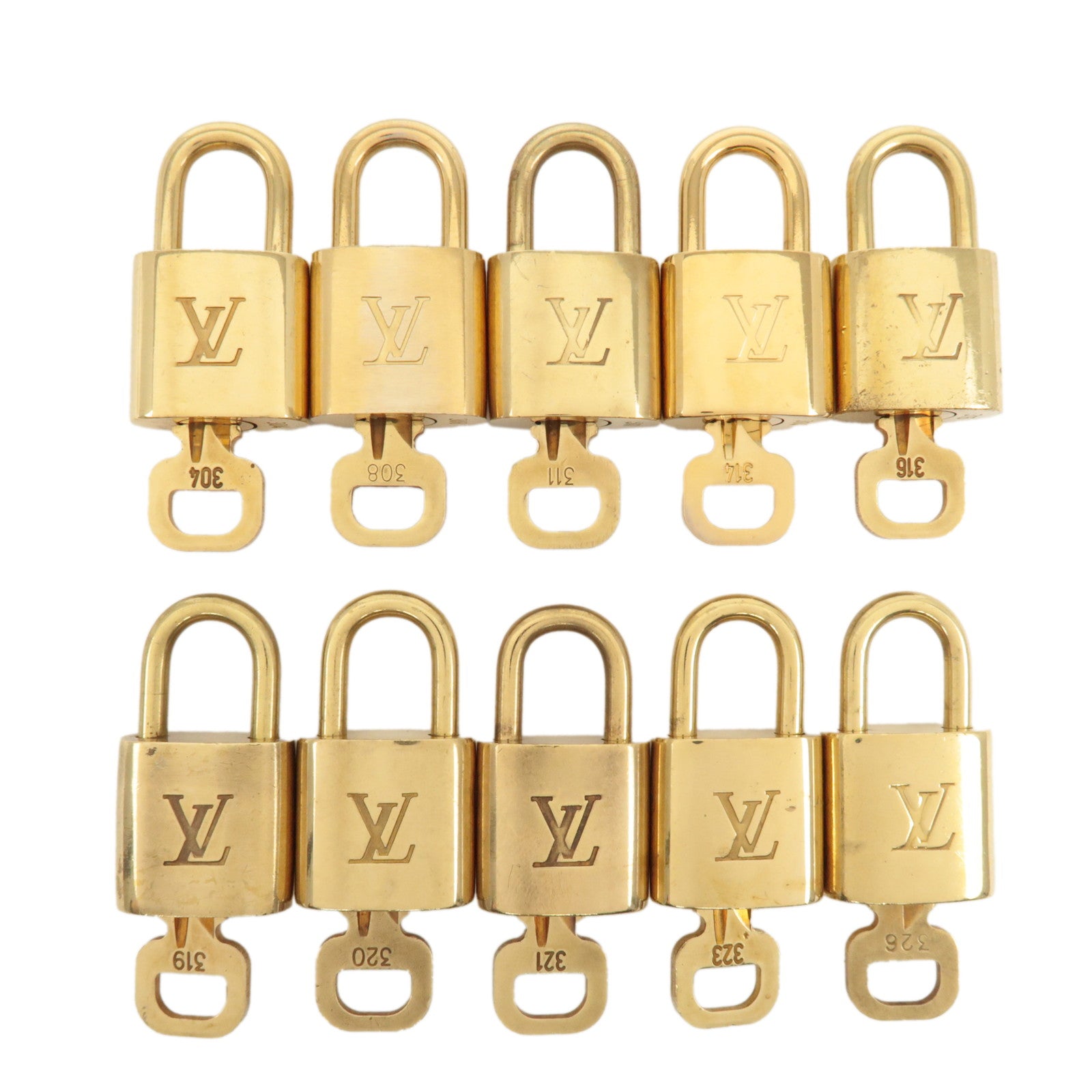 Louis Vuitton Set of 10 Lock & Key Cadena Key Lock Metal Gold