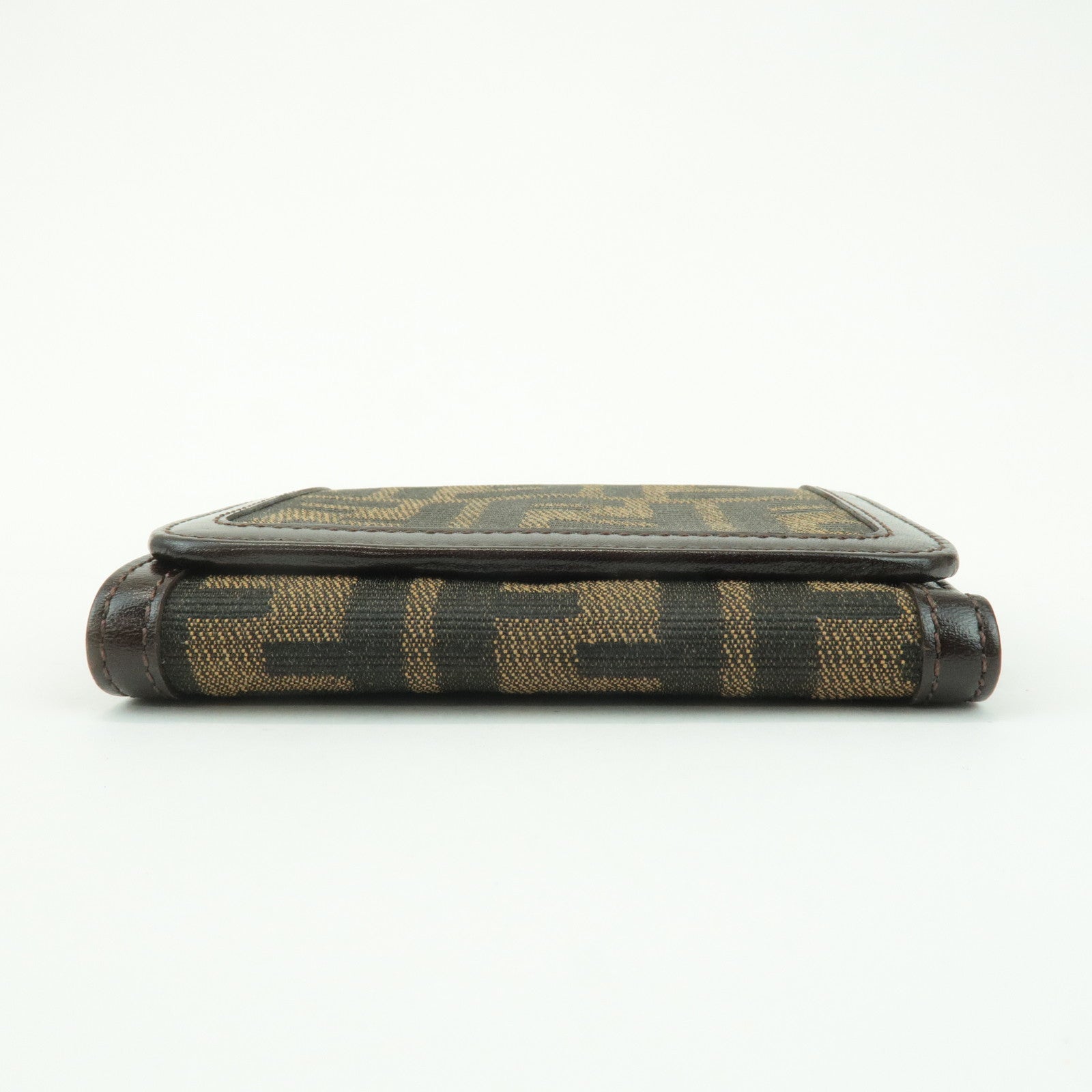 FENDI Zucca Leather Canvas Tri-fold Wallet Black Brown 30794 Used