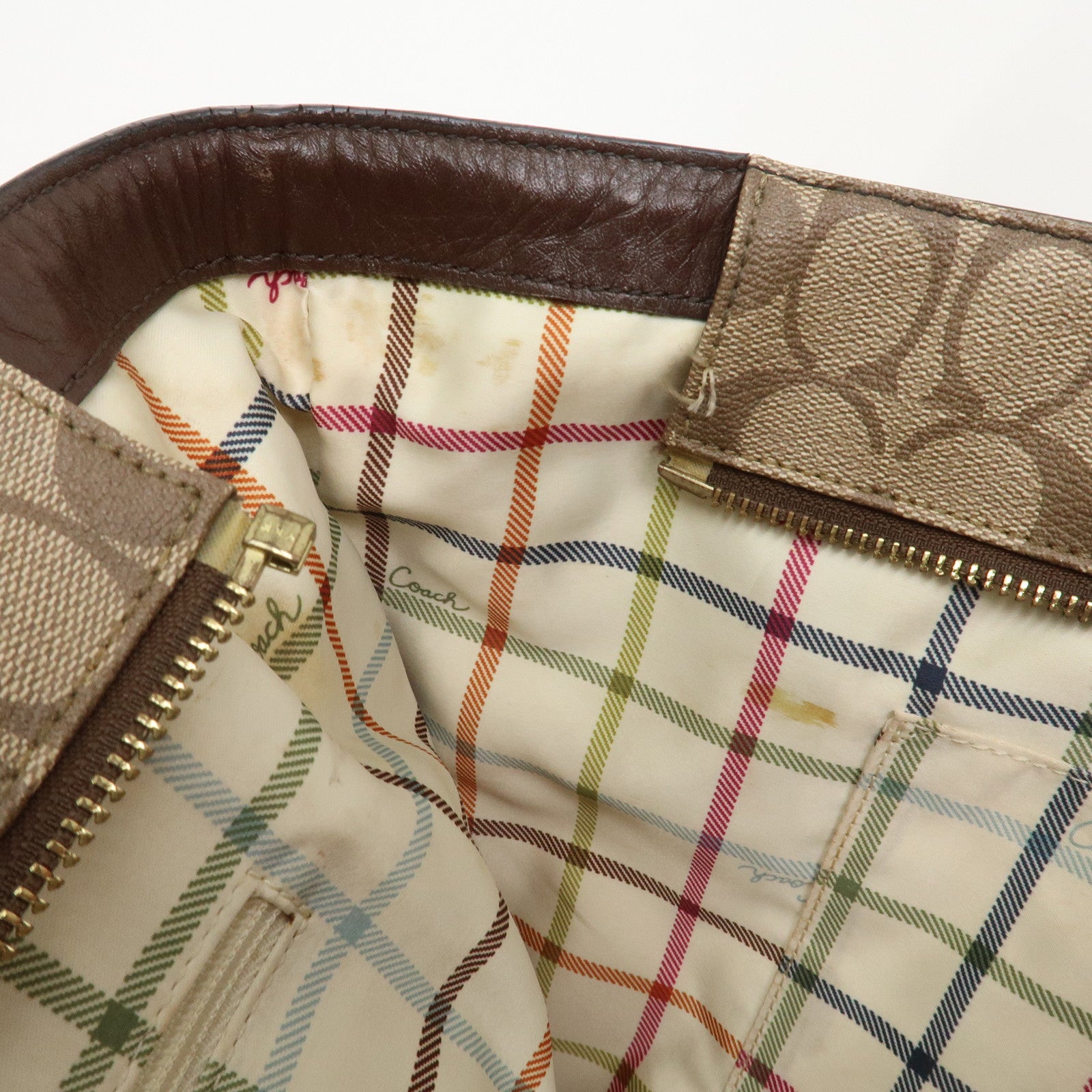 COACH Set of 2  PVC Canvas Leather Shoulder Bag Hand Bag Brown