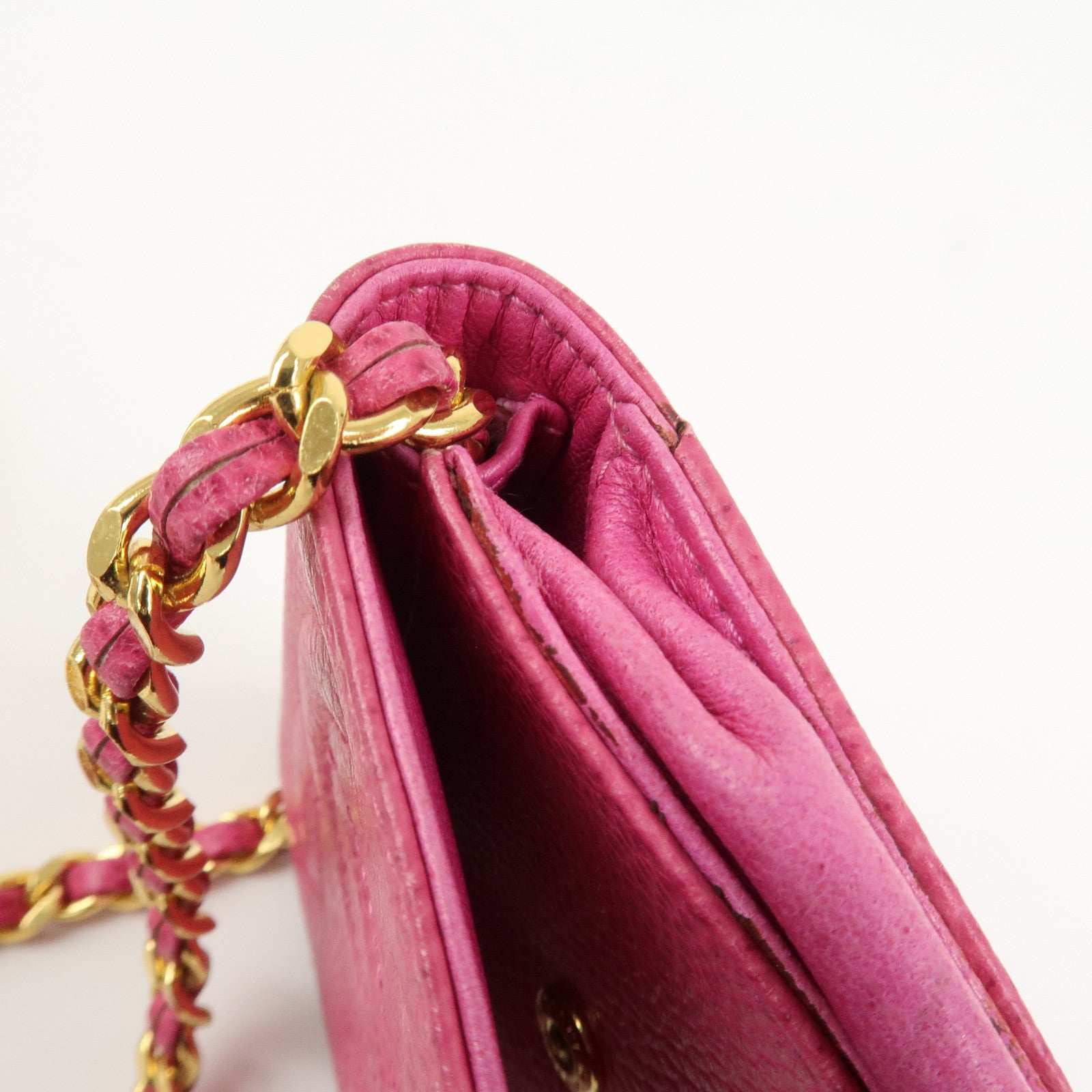 CHANEL COCO Mark Caviarskin Leather Chain Cell Phone Case Pink