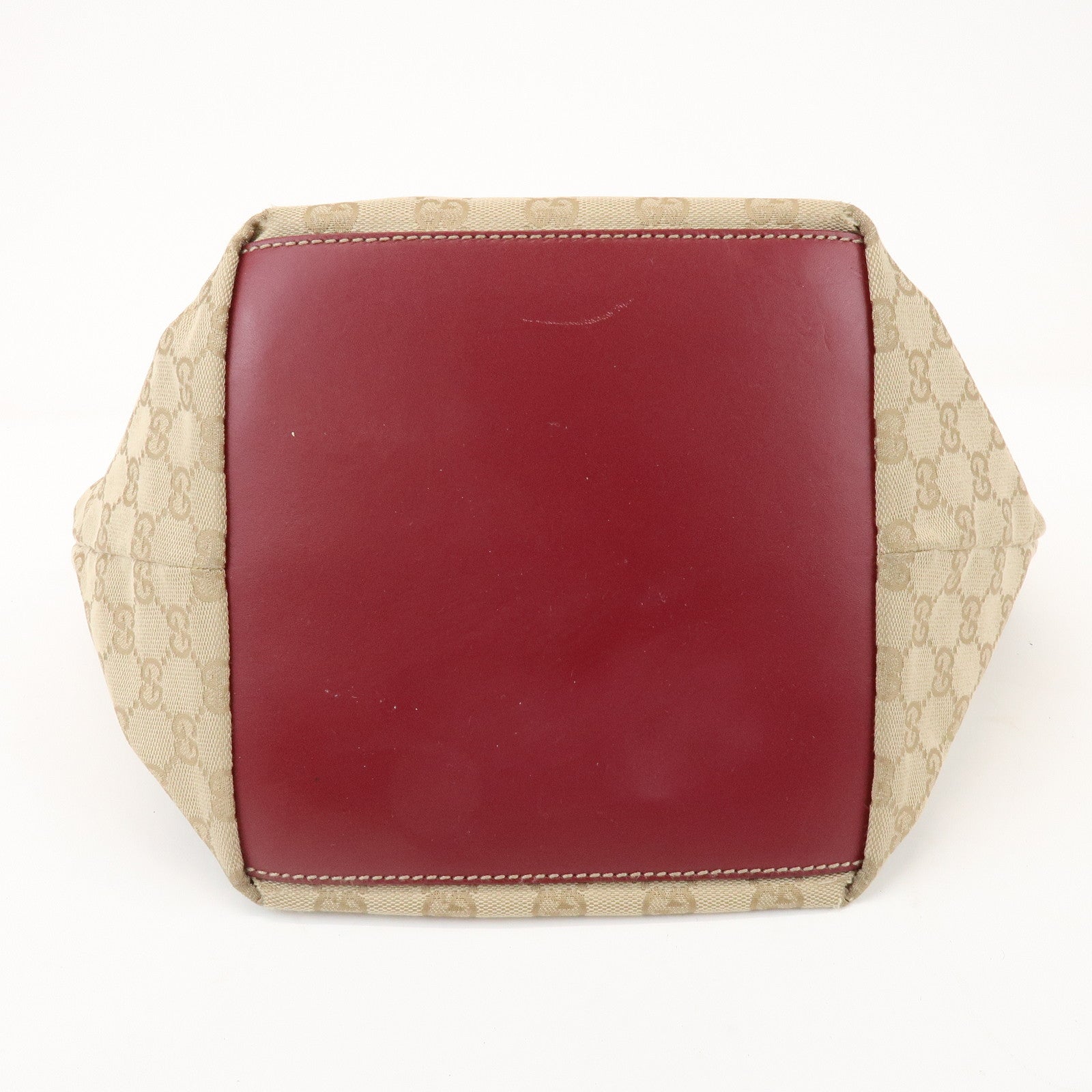 GUCCI GG Canvas Leather Tote Bag Hand Bag Beige Wine Red 131228