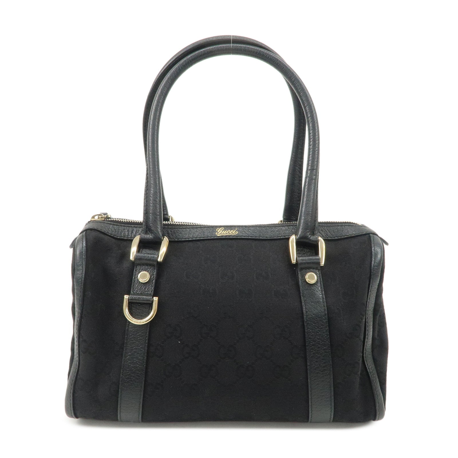 GUCCI Abbey GG Canvas Leather Boston Bag Hand Bag Black 130942 Used