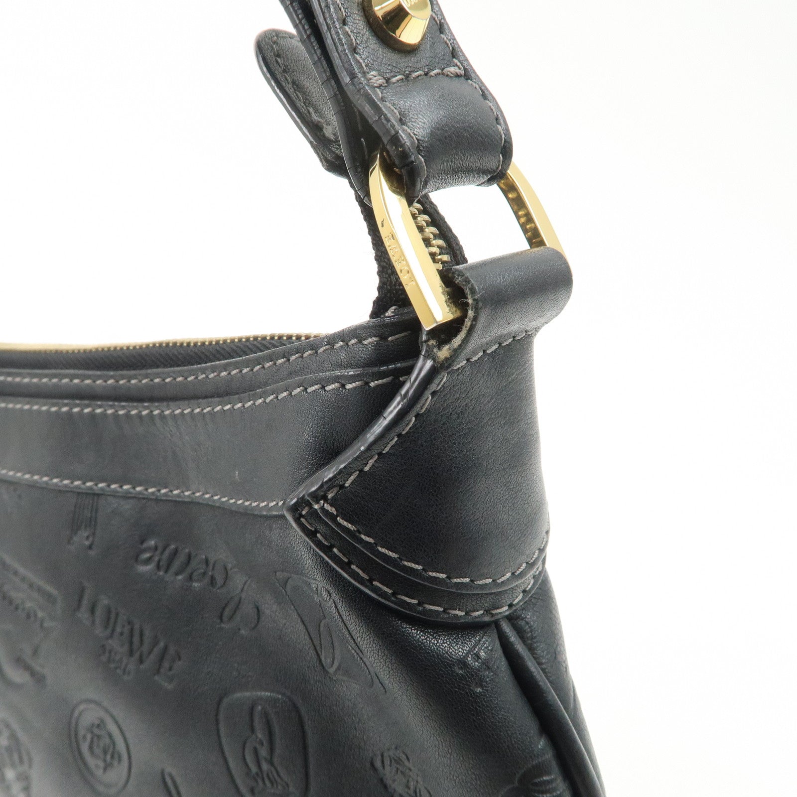 LOEWE 160th Anniversary Leather Shoulder Bag Hand Bag Black Gold