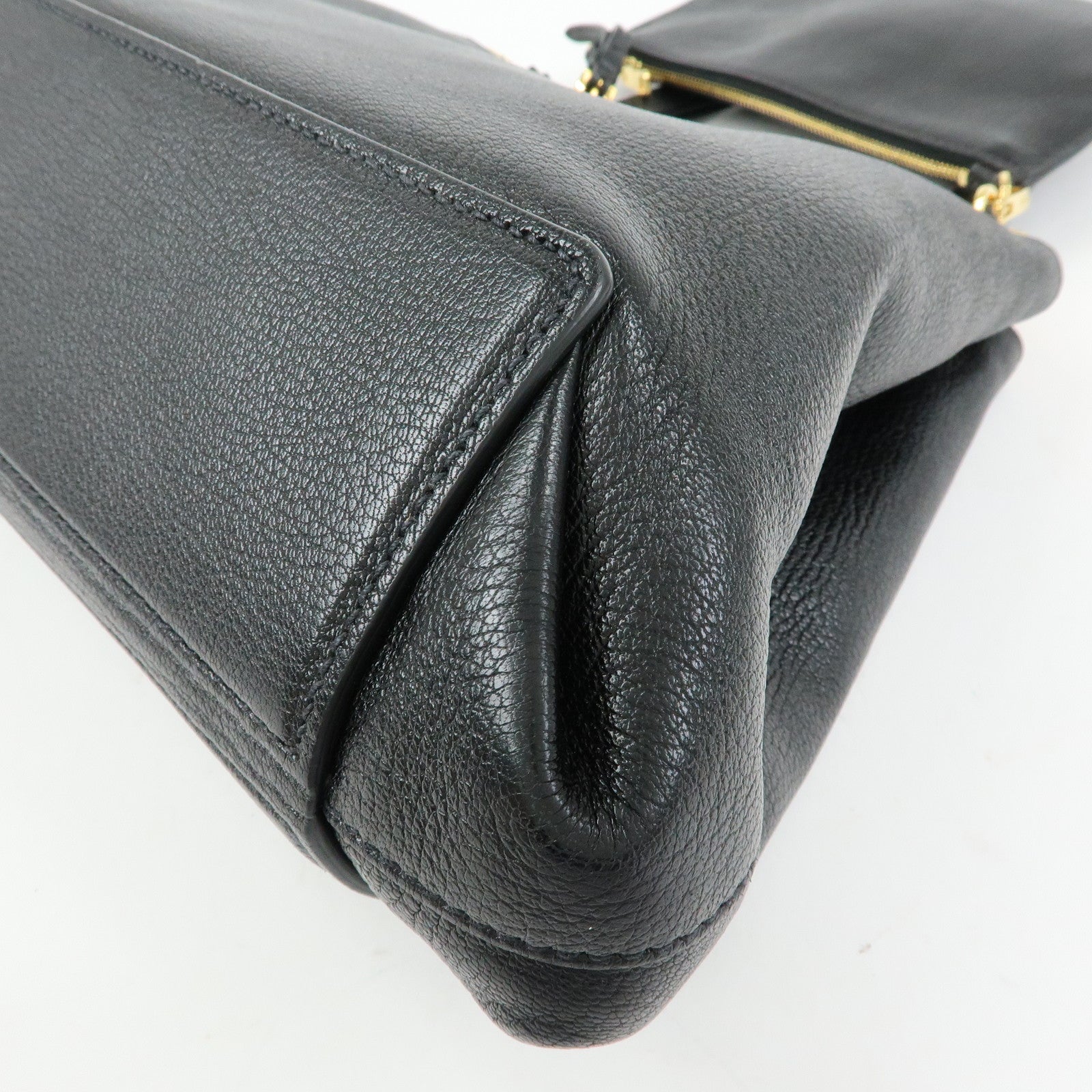 MIU MIU Logo Madras Leather Tote Bag Shoulder Bag Hand Bag Black