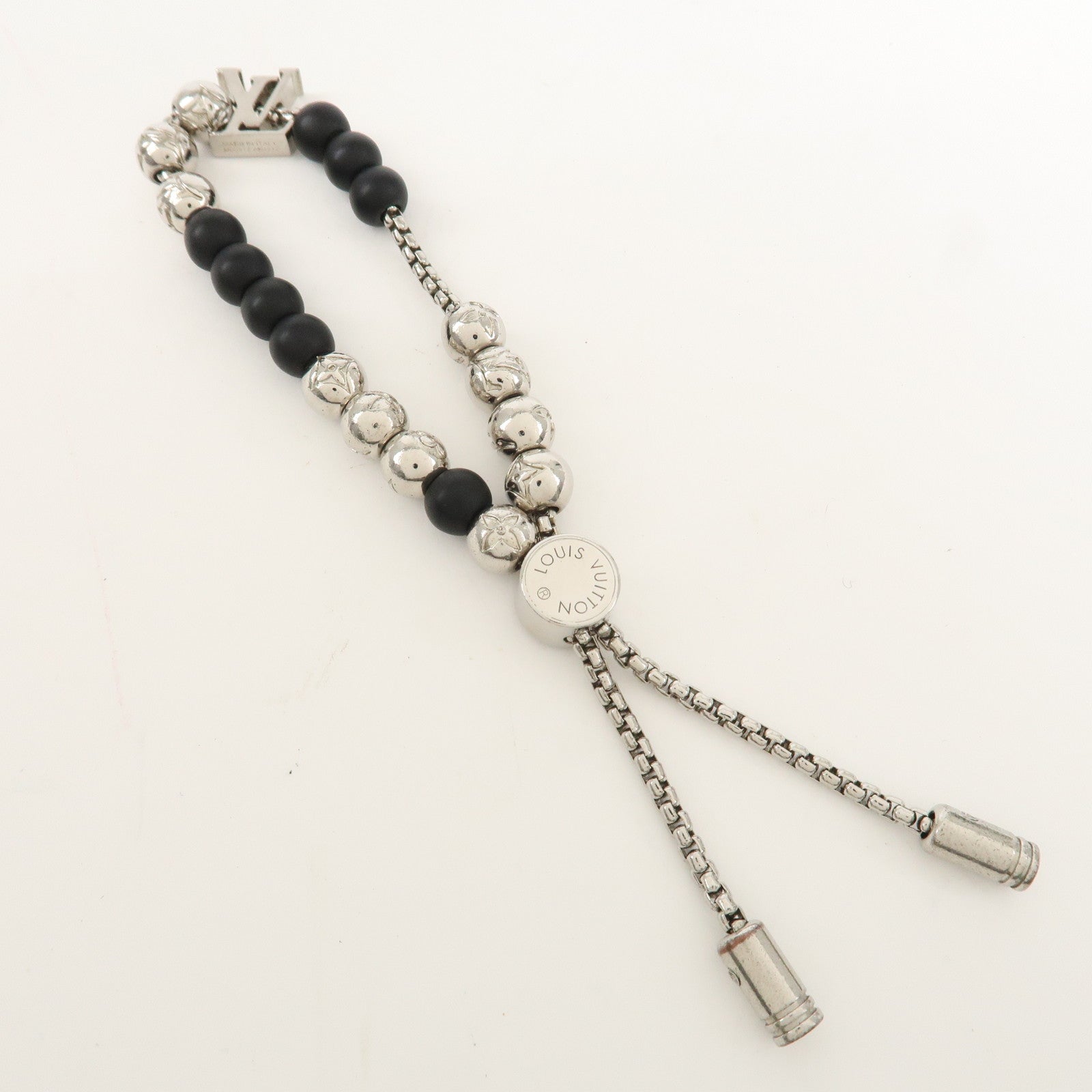 Louis Vuitton Monogram Beads Metal Bracelet Silver Black M00512 Used