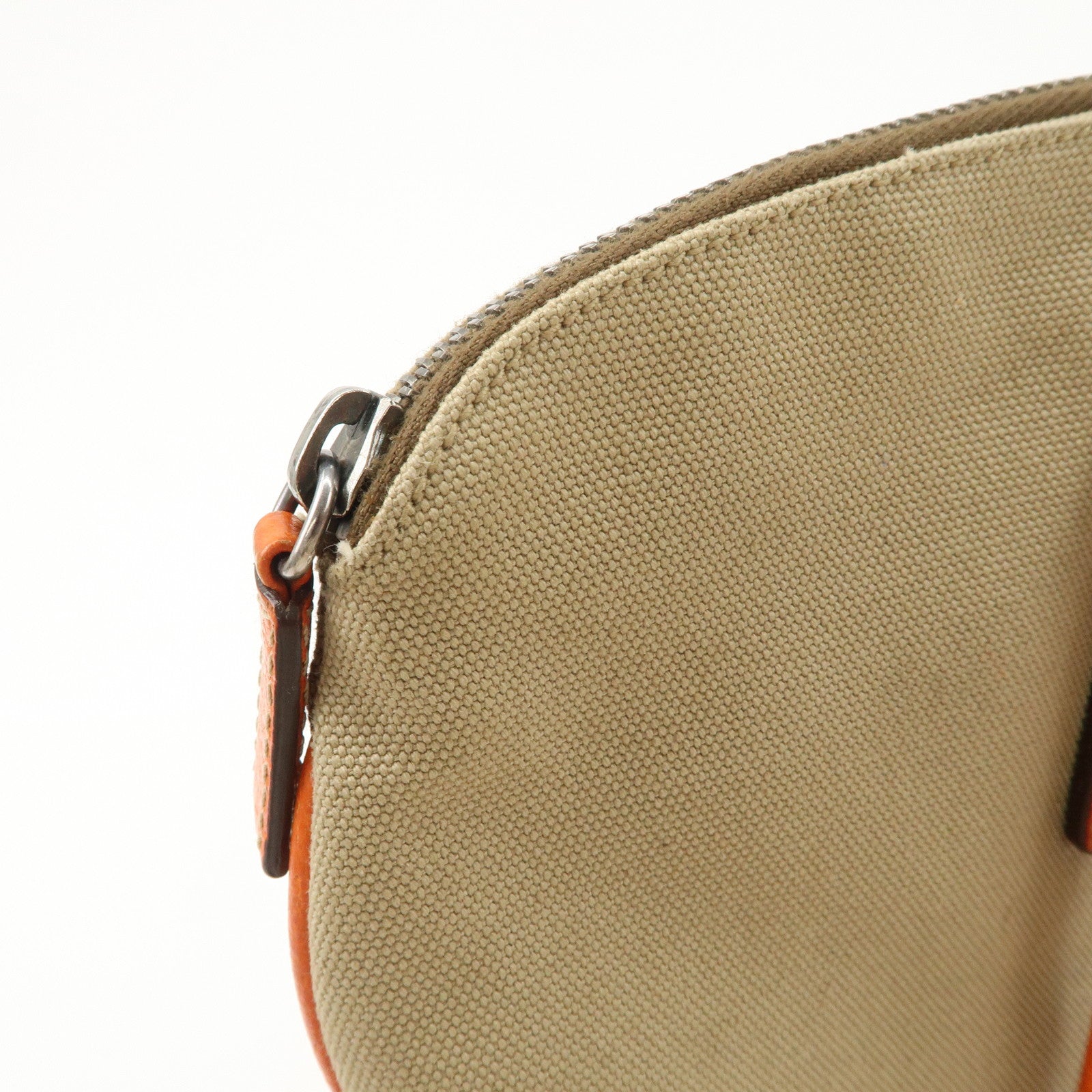 PRADA Triangle Logo Canvas Leather Shoulder Bag Orange Beige Used