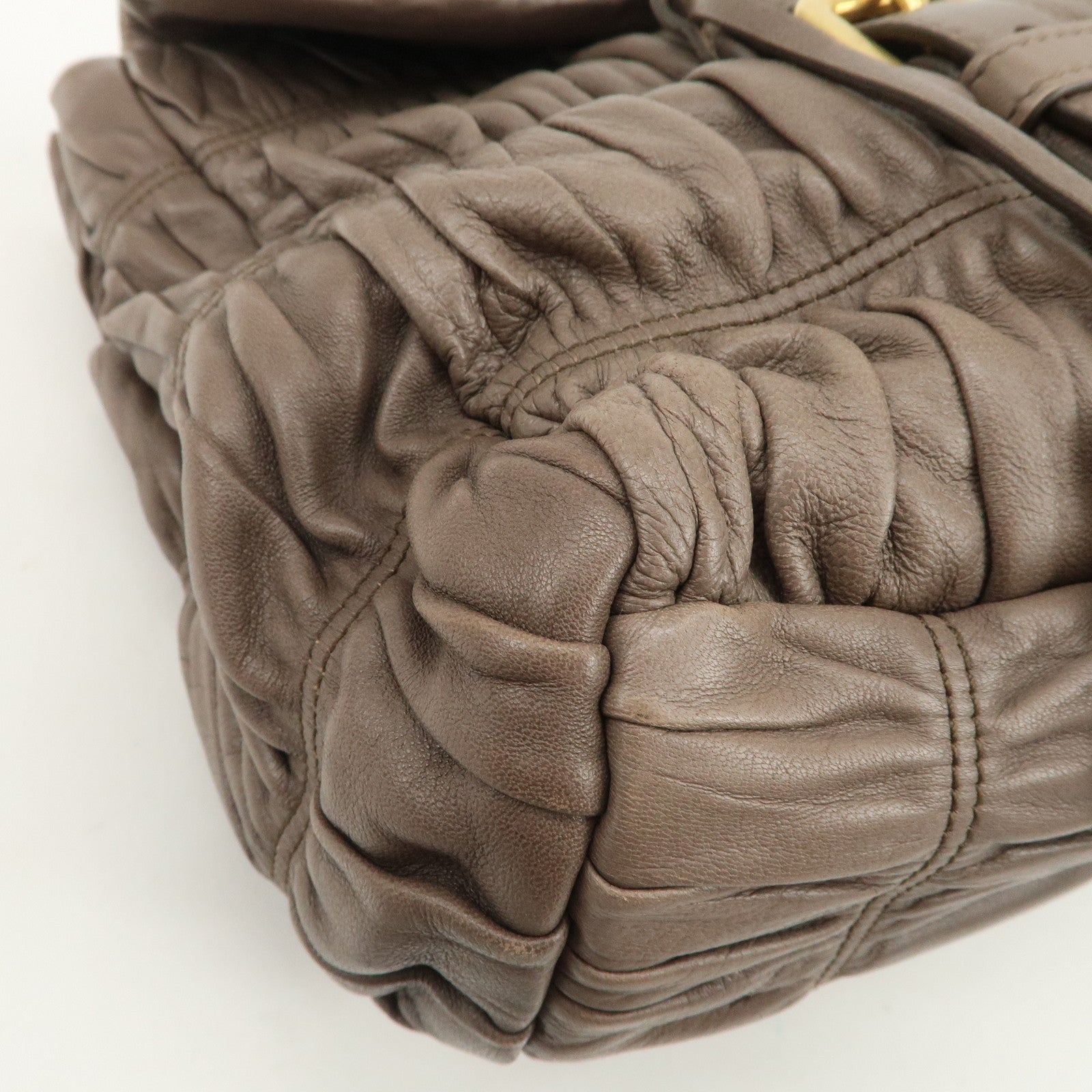PRADA Logo Nappa Gaufre Leather Shoulder Bag Greige BR4443