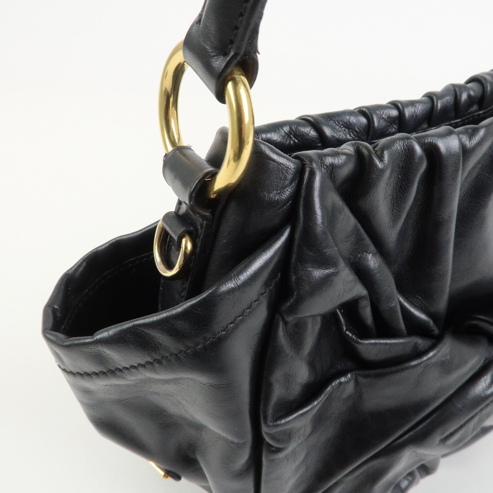 PRADA Triangle Logo Leather 2Way Bag Hand Bag Black BN1642