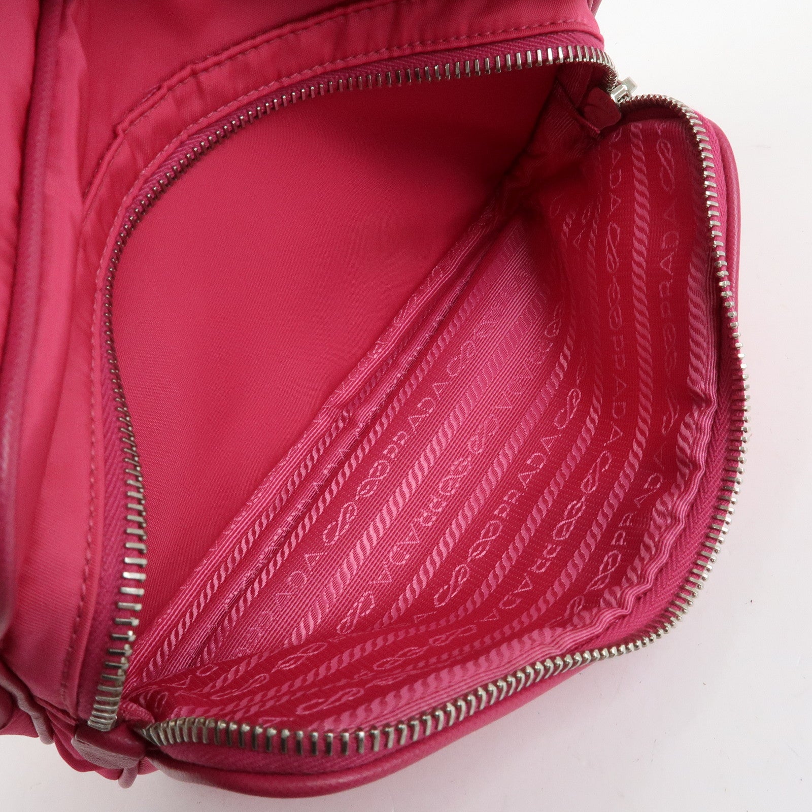PRADA Triangle Logo Nylon Saffiano Leather Shoulder Bag Pink BT1010