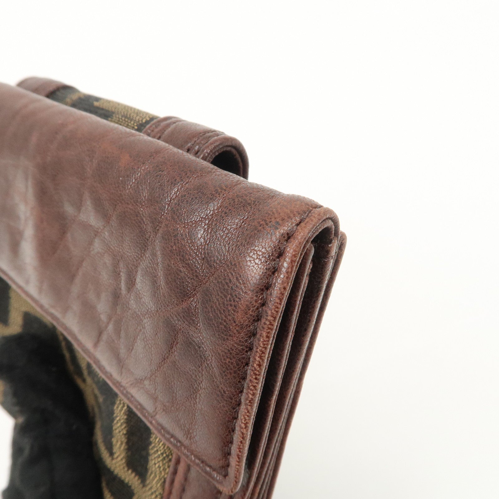 FENDI Zucca Leather Canvas W Hook Bi-fold Wallet Dark Brown 8M0160 Used