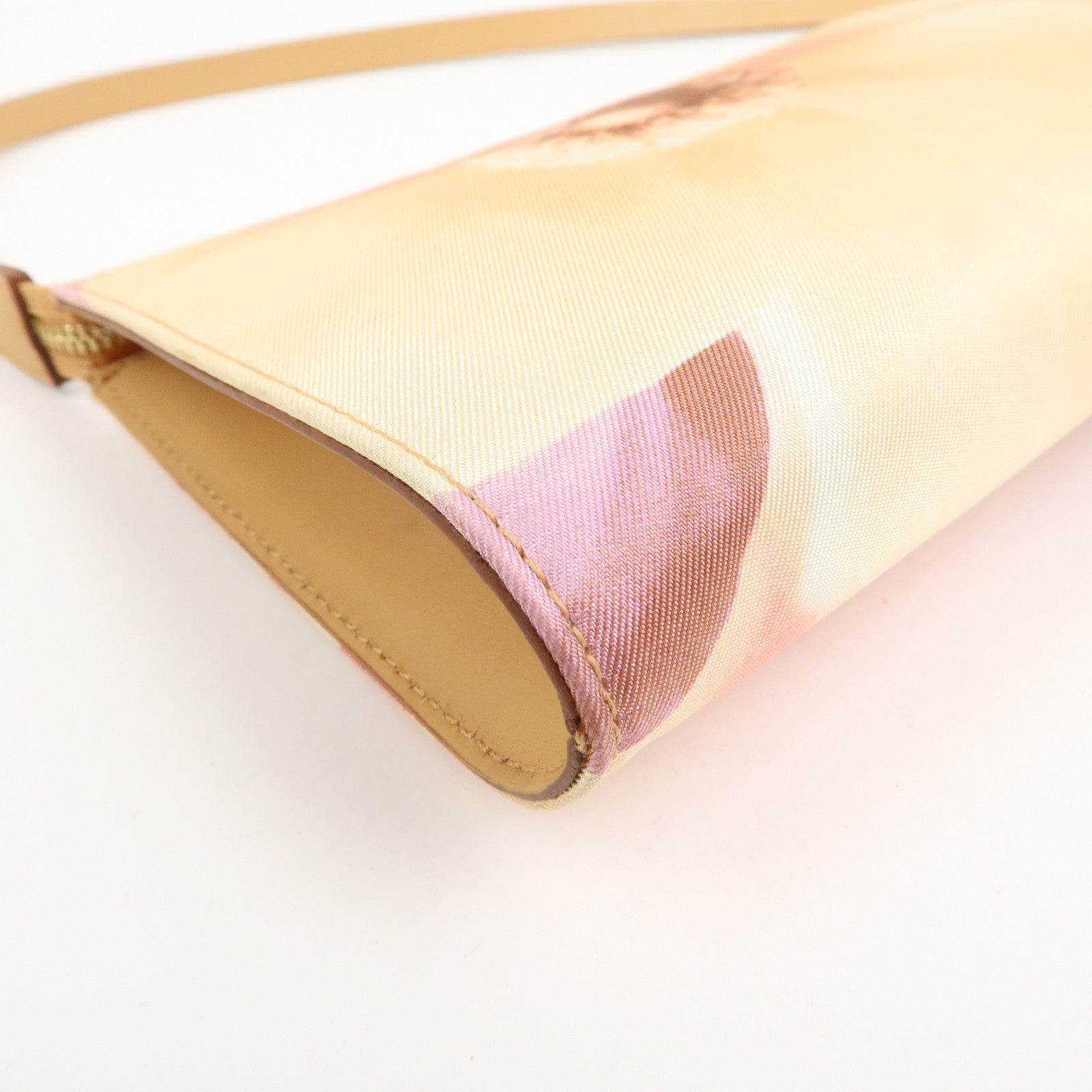 Ferragamo Gancini Nylon Leather Shoulder Bag Hand Bag Flower Pink