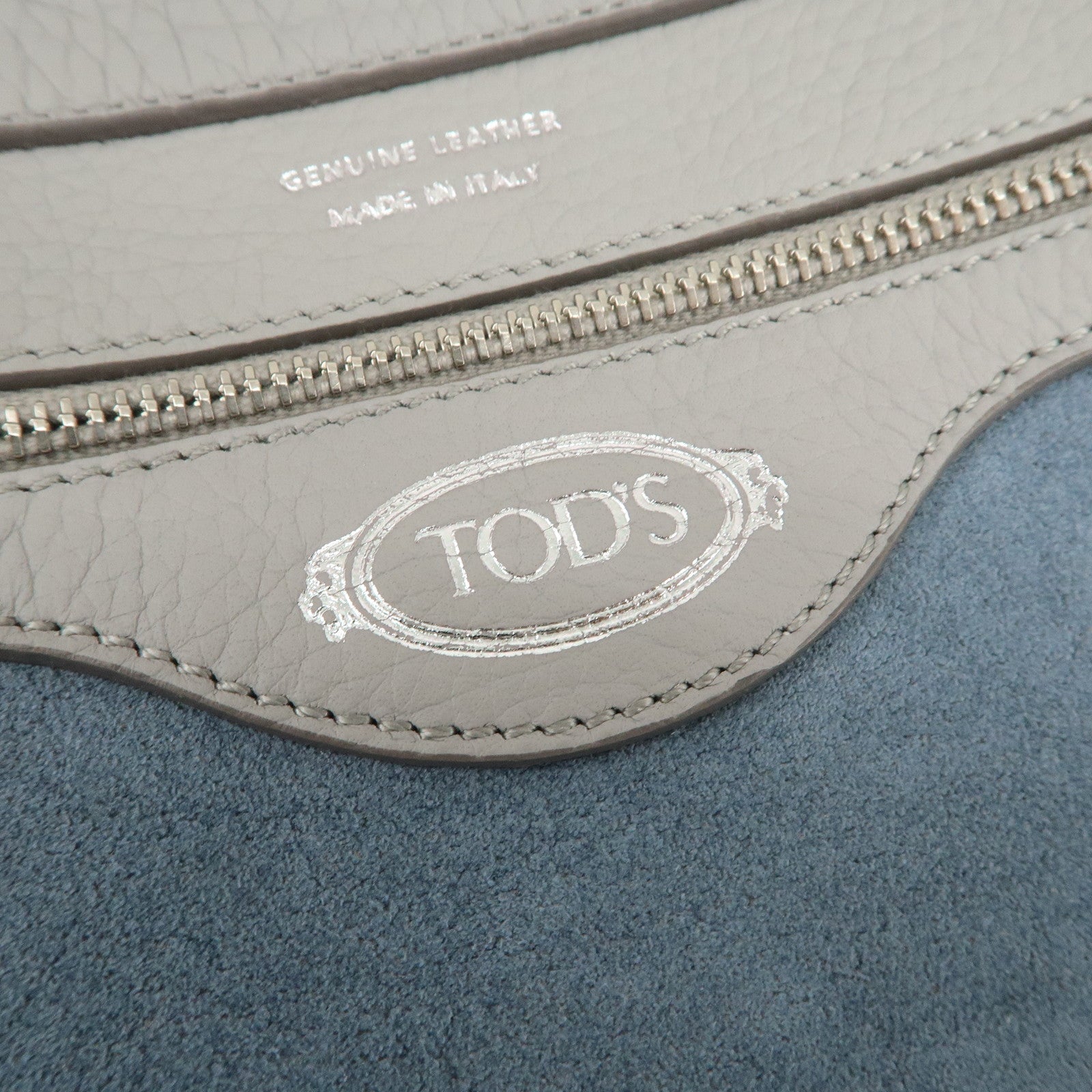TOD’S Logo Leather Tote Bag Hand Bag Shoulder Bag Gray