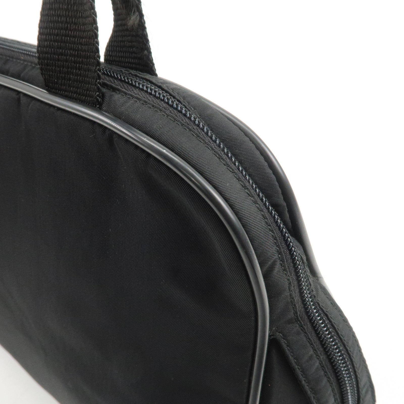 PRADA Triangle Logo Nylon Leather Hand Bag Boston Bag Black
