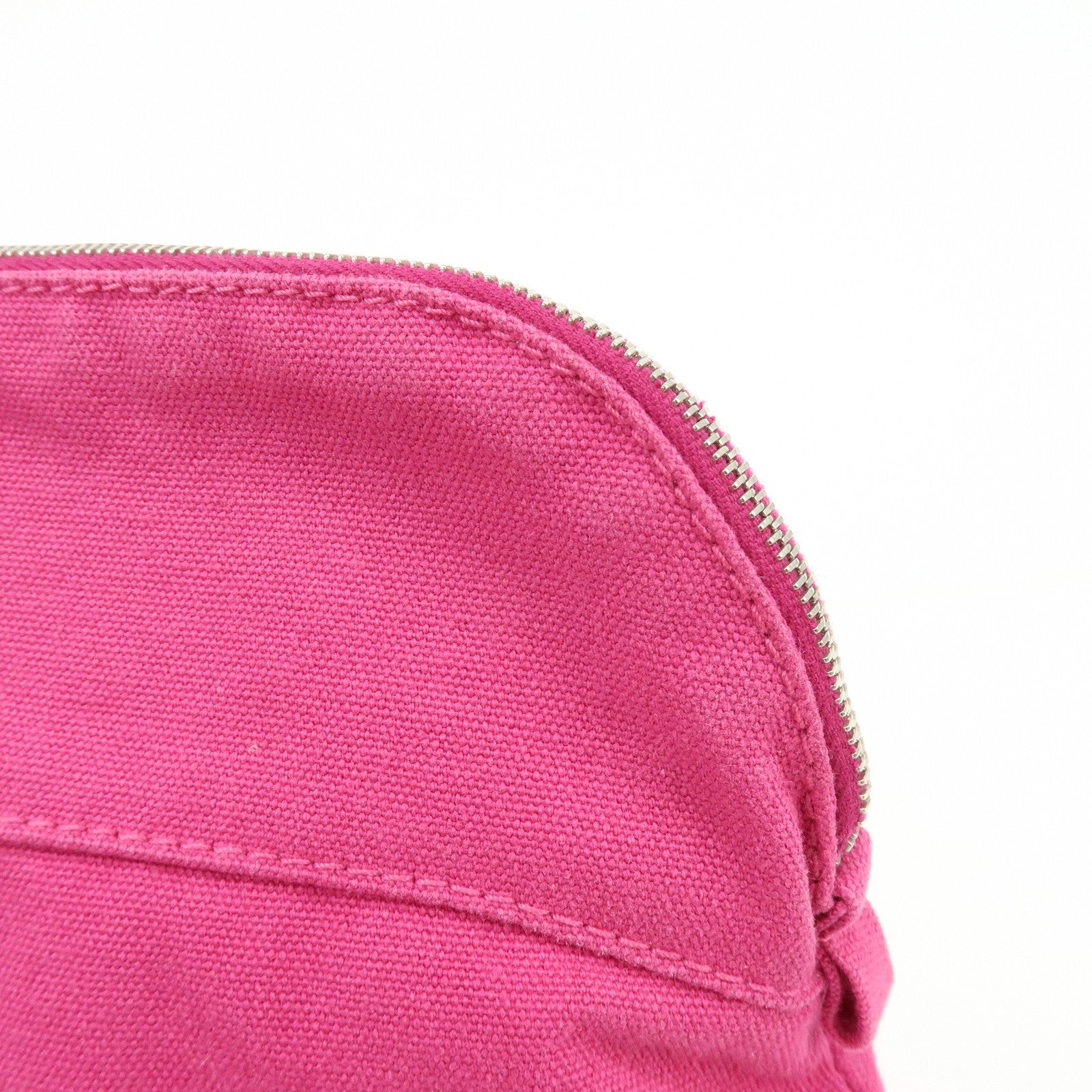 HERMES Bolide Pouch MM Cotton Leather Cosmetic Makeup Pouch Pink
