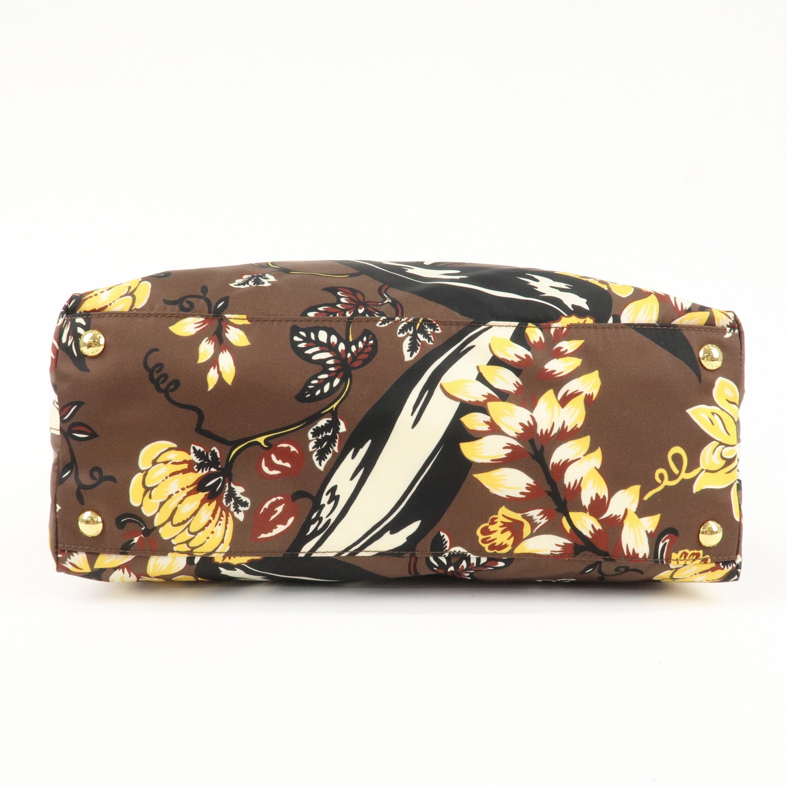 PRADA Triangle Logo Nylon Leather 2Way Bag Shoulder Bag Hand Bag Floral Print Brown Yellow BN2741 Used