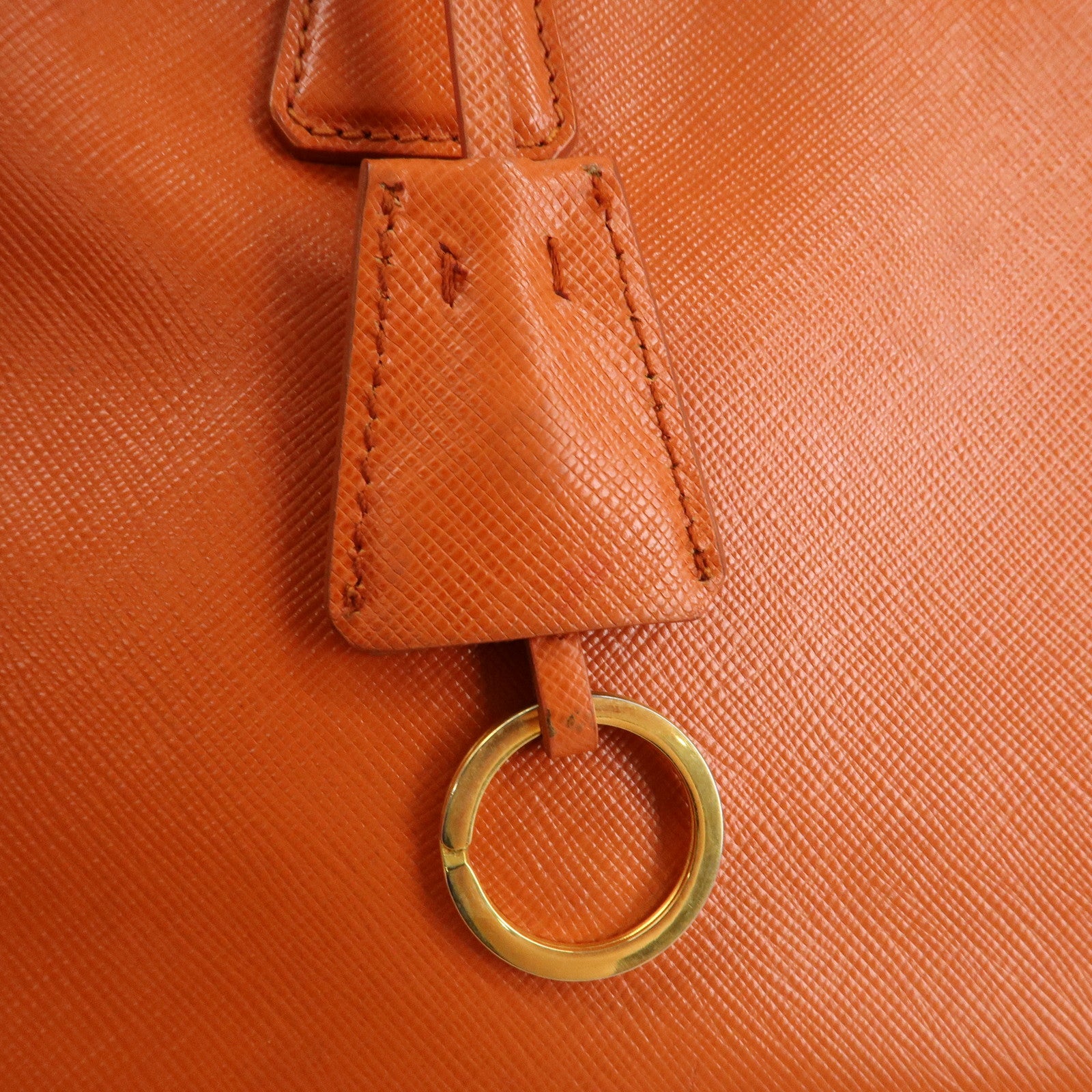 PRADA Triangle Logo Leather 2Way Hand Bag Orange 1BA863 Used