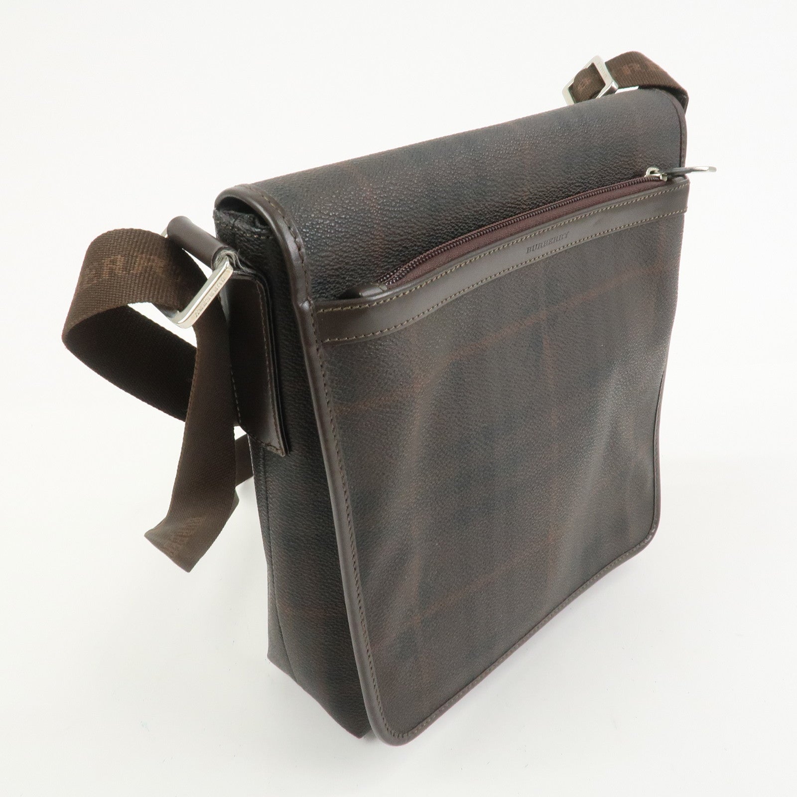 BURBERRY PVC Canvas Leather Shoulder Bag Crossbody Bag Brown